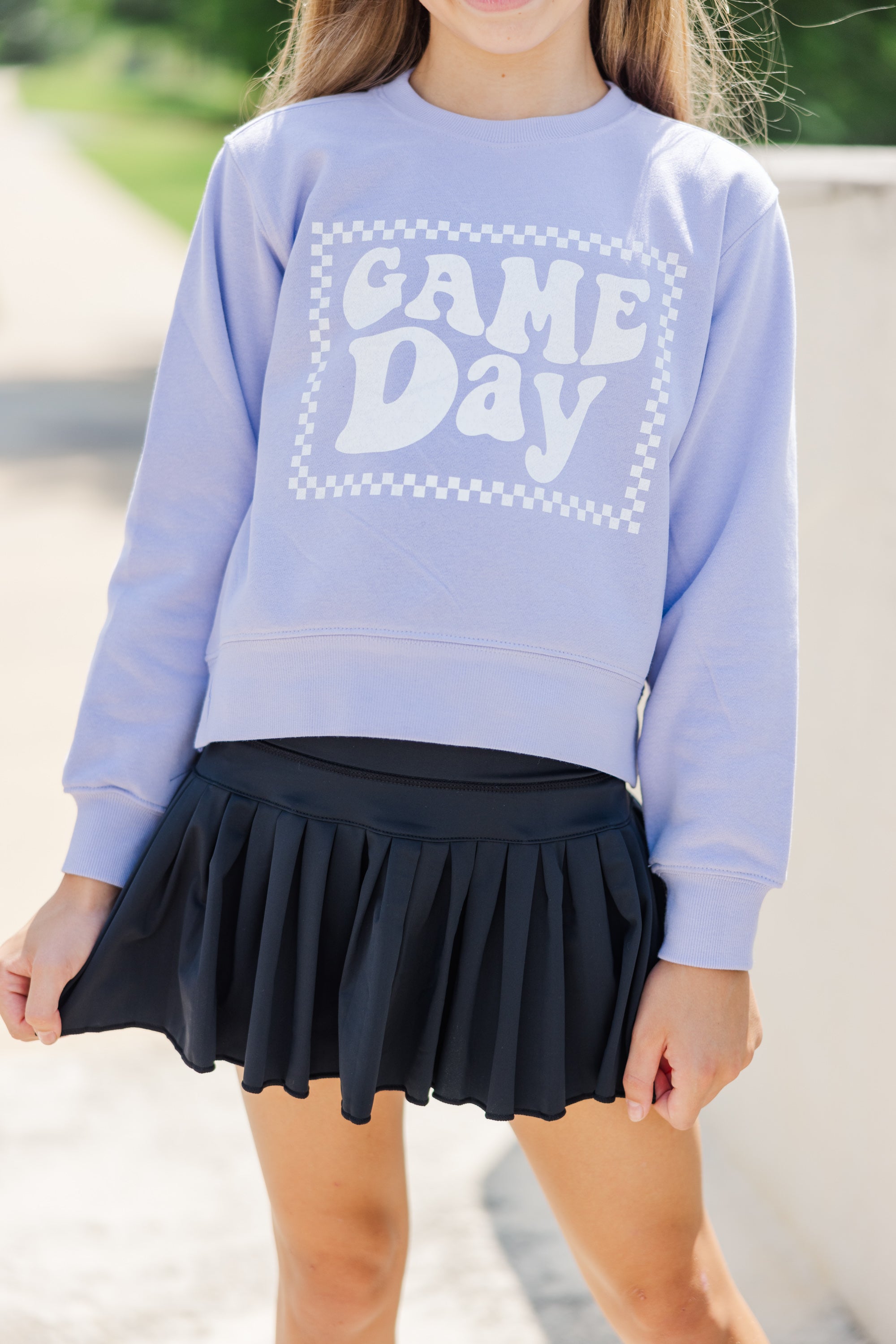 Girls' Must-Have: Retro Game Day Lavender Purple Graphic Sweatshirt