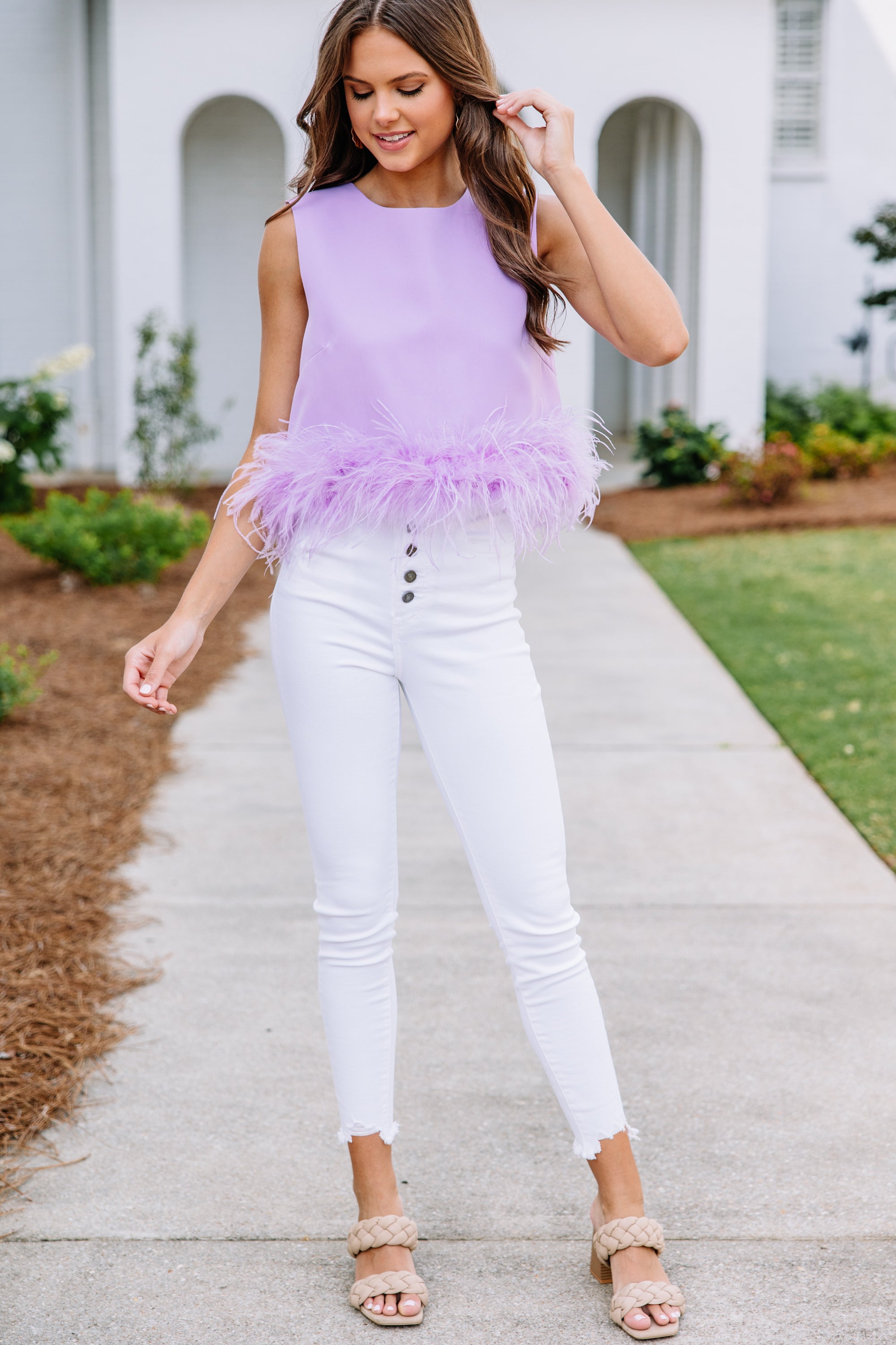 Be The Drama: Stunning Purple Feather Trim Blouse