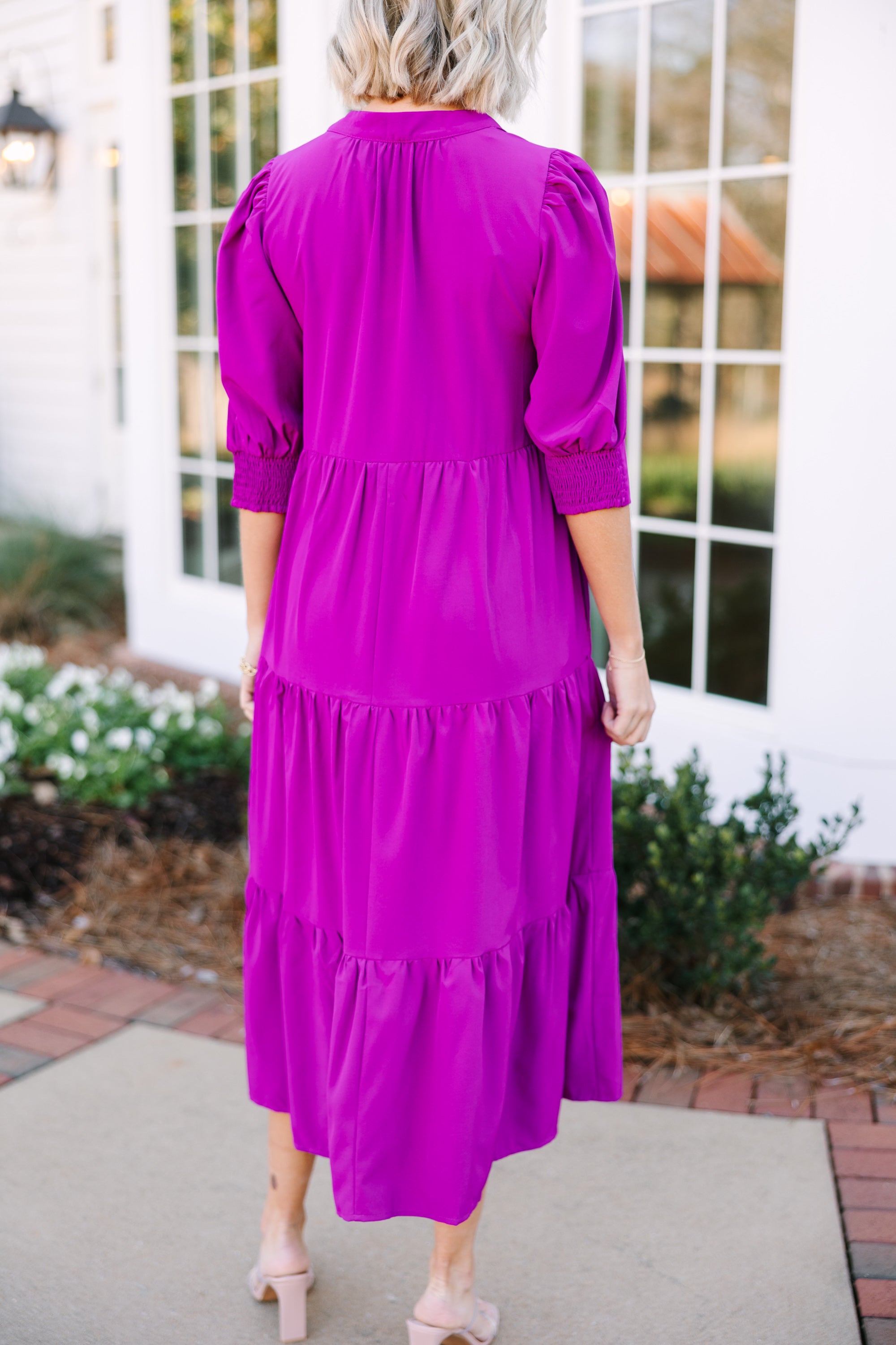 Orchid Purple Tiered Midi Dress: Feel the Fun!