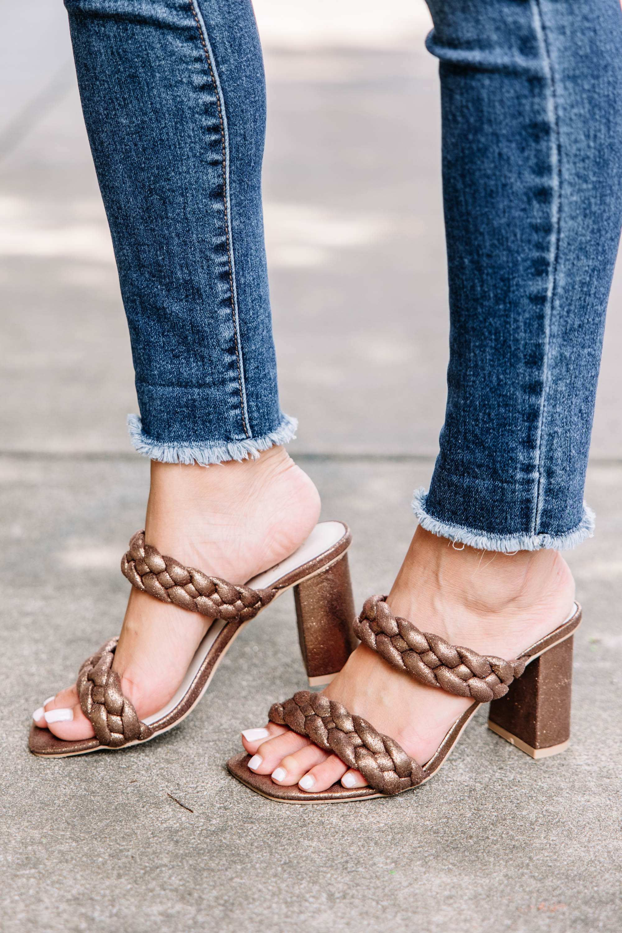 All My Love Trendy Bronze Brown Braided Square - Toe Heels