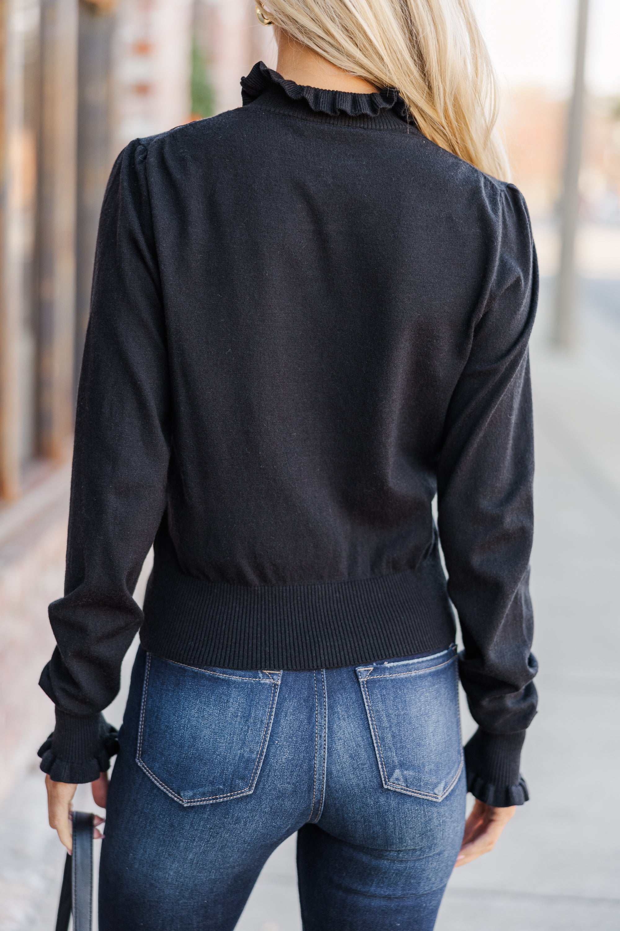Irresistible Black Ruffled Sweater - A Must-Have Wardrobe Staple