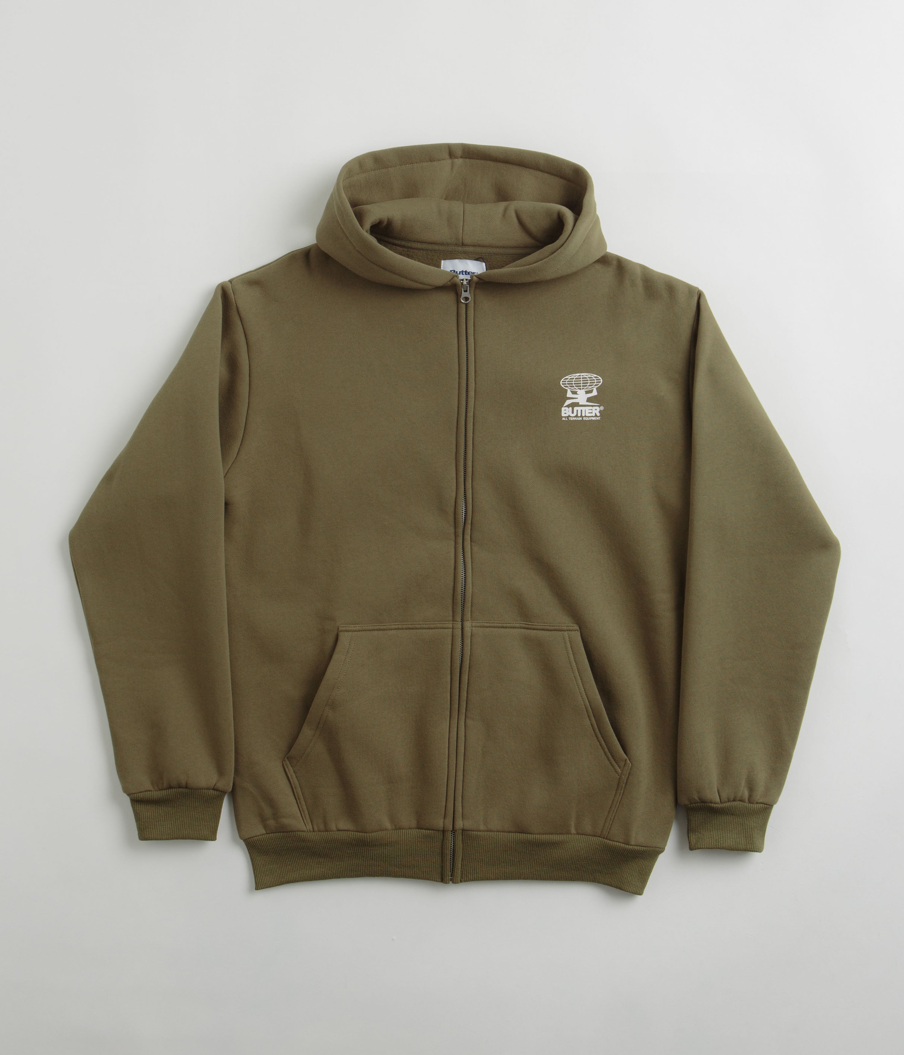 Butter Goods Army Green Terrain Zip - Thru Hoodie: A Skate - Culture Essential