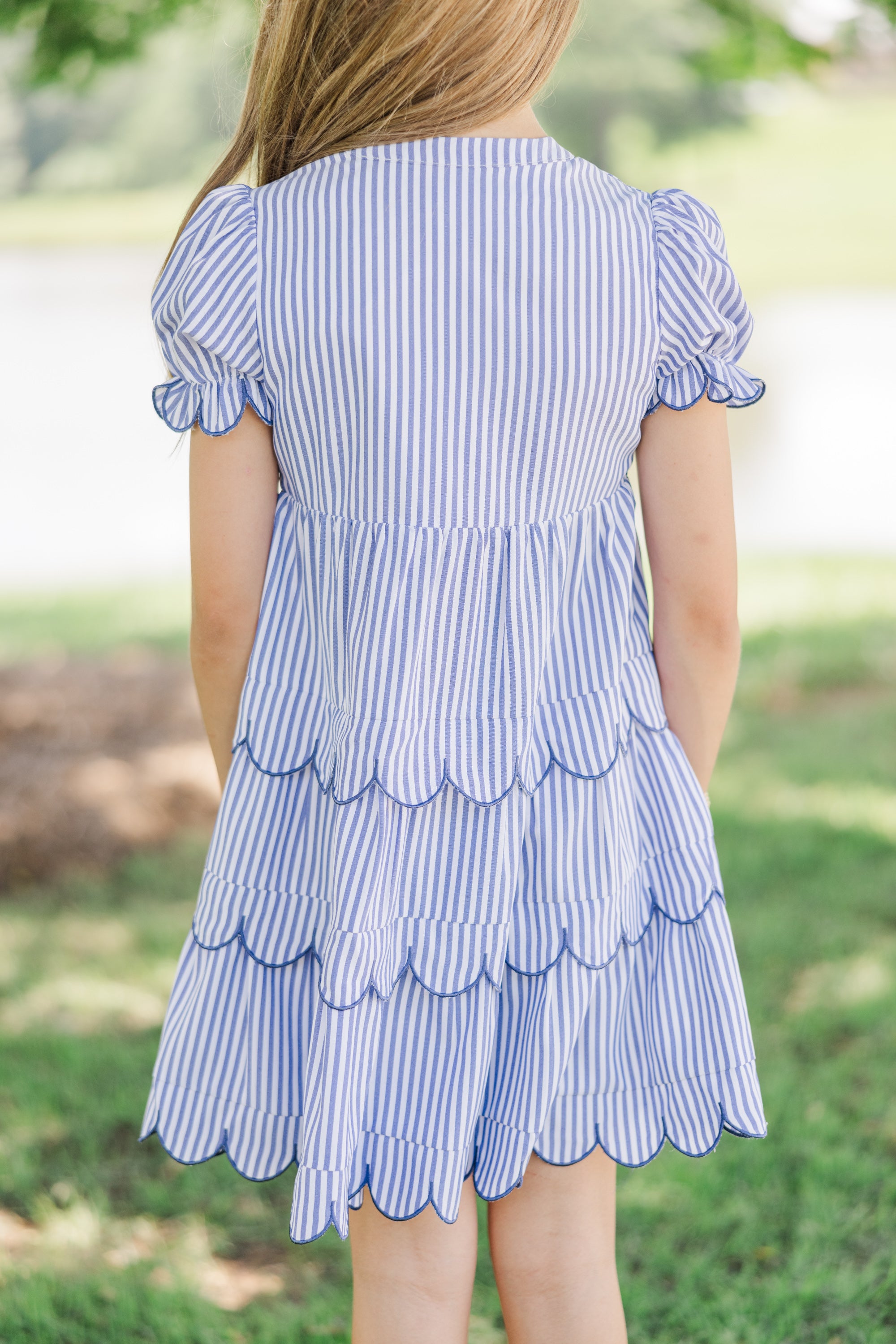 Girls' Navy Blue Striped Dream Dress: A Perfect Match!