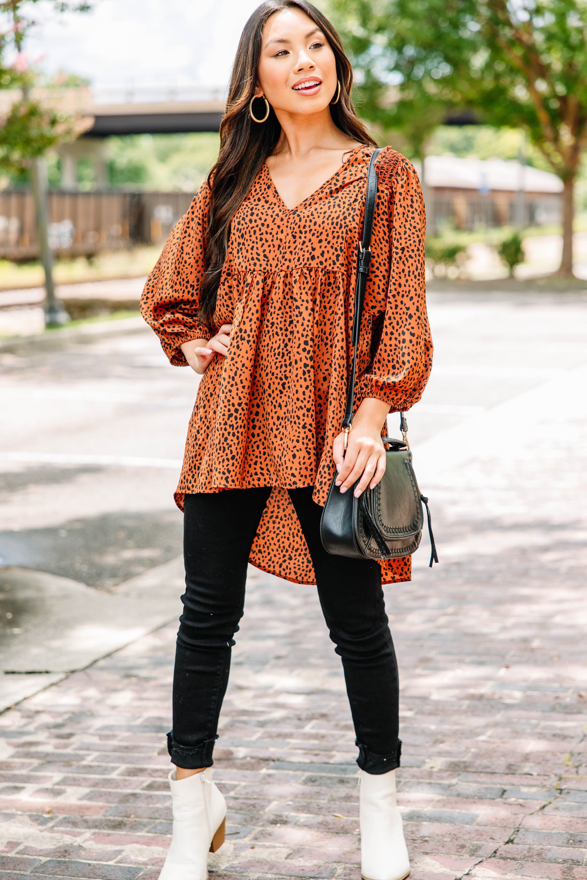 Wildly Stylish Cinnamon Brown Spotted Tunic
