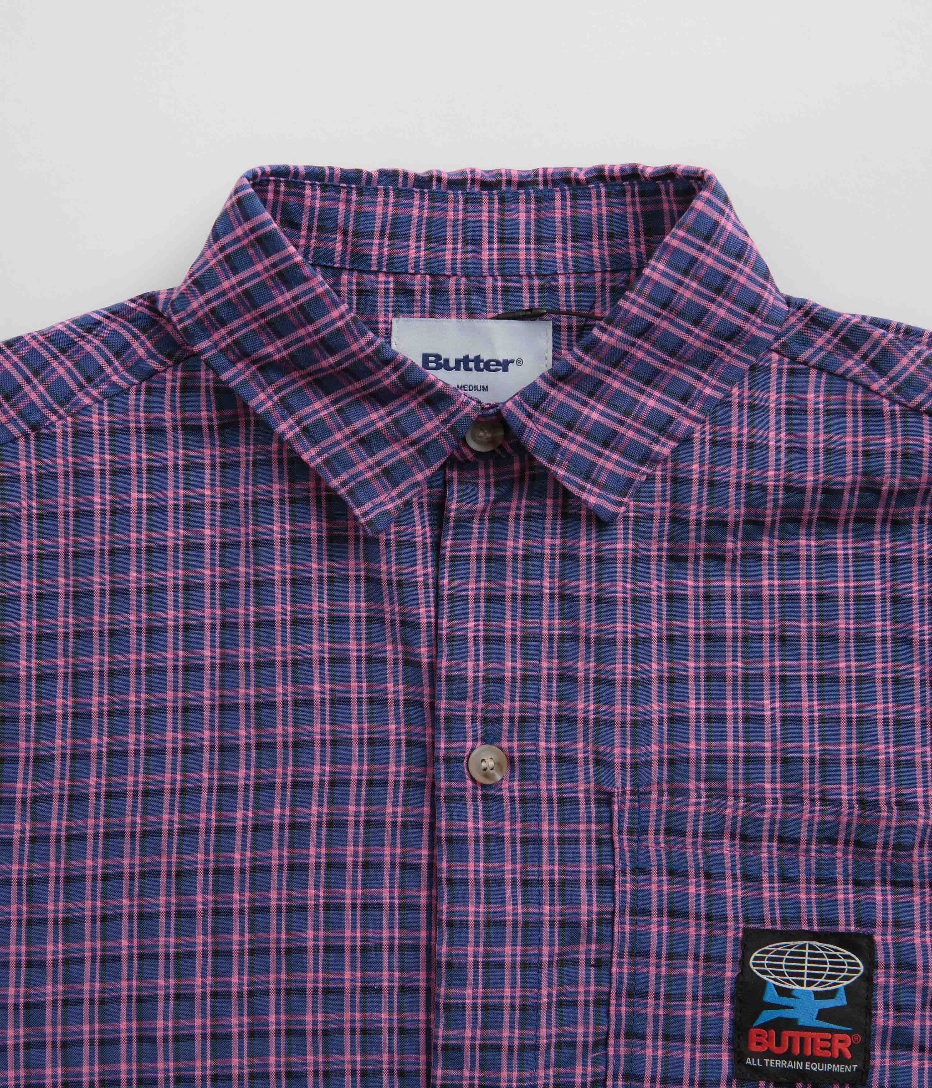 Butter Goods Navy & Pink Terrain Short Sleeve Shirt - A Stylish Skate Essential