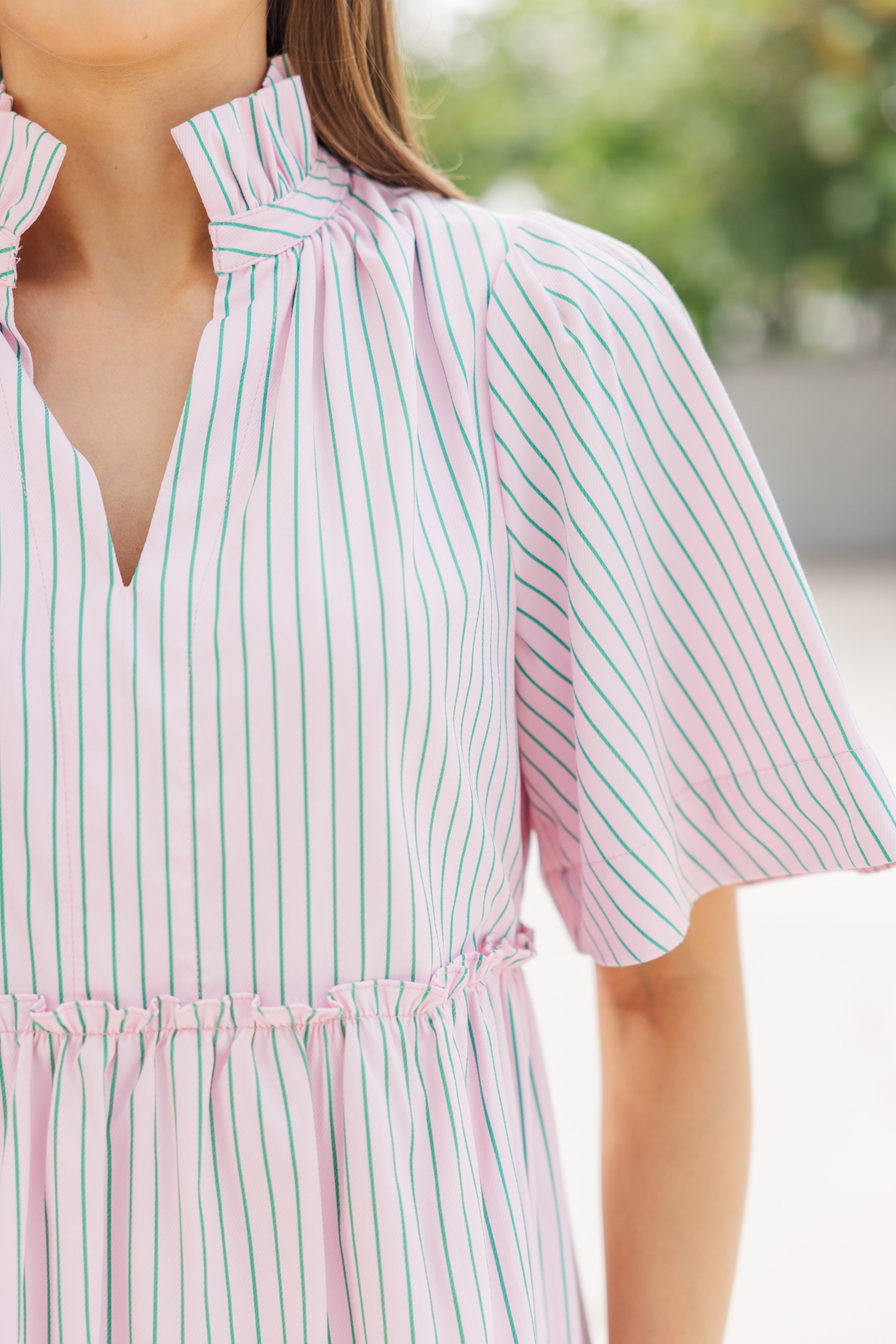 Gorgeous Pink/Green Striped Babydoll Dress for Your Best Look