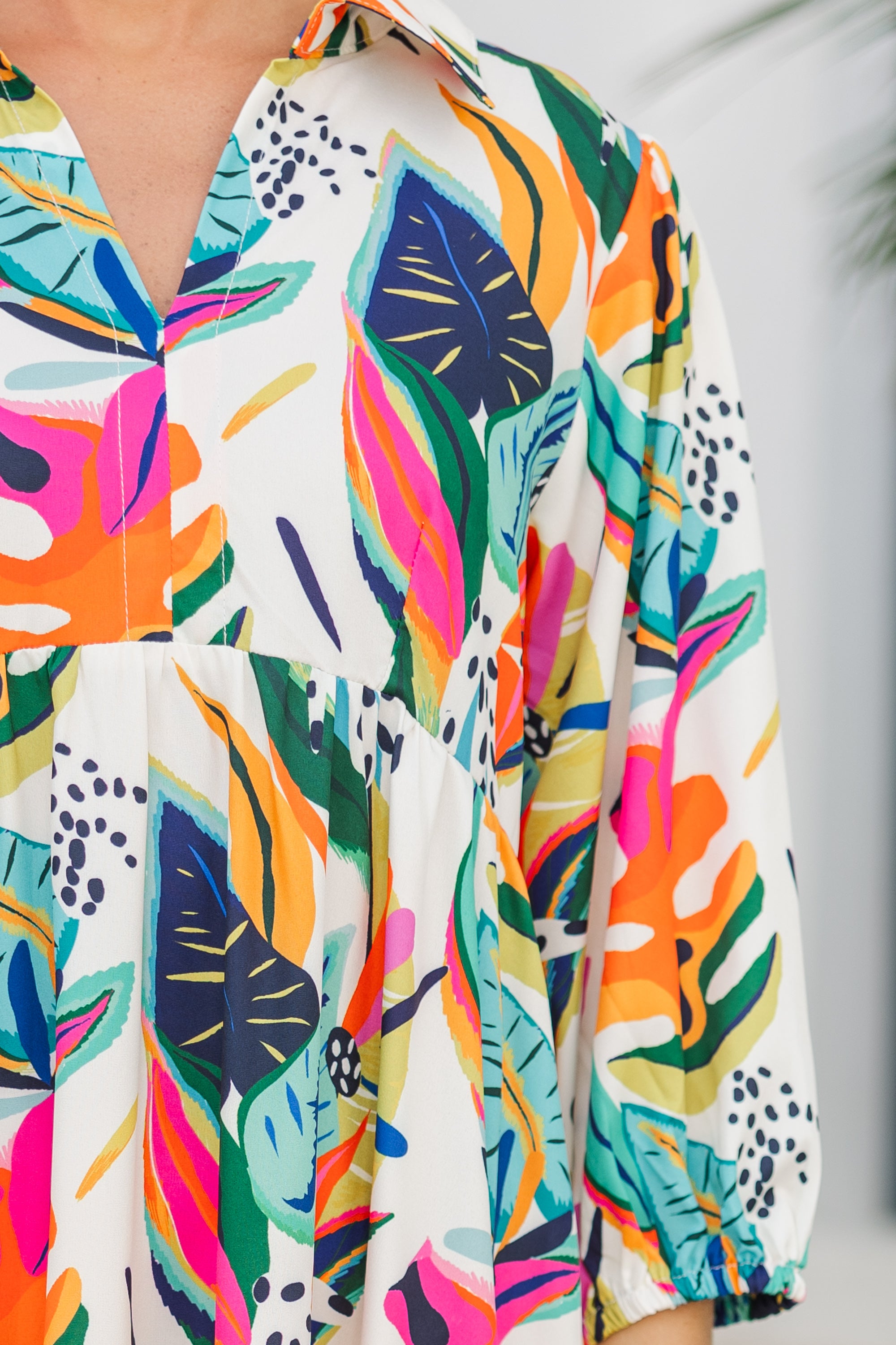 Alluring Tropical Midi Dress - Cream White for Your Journey