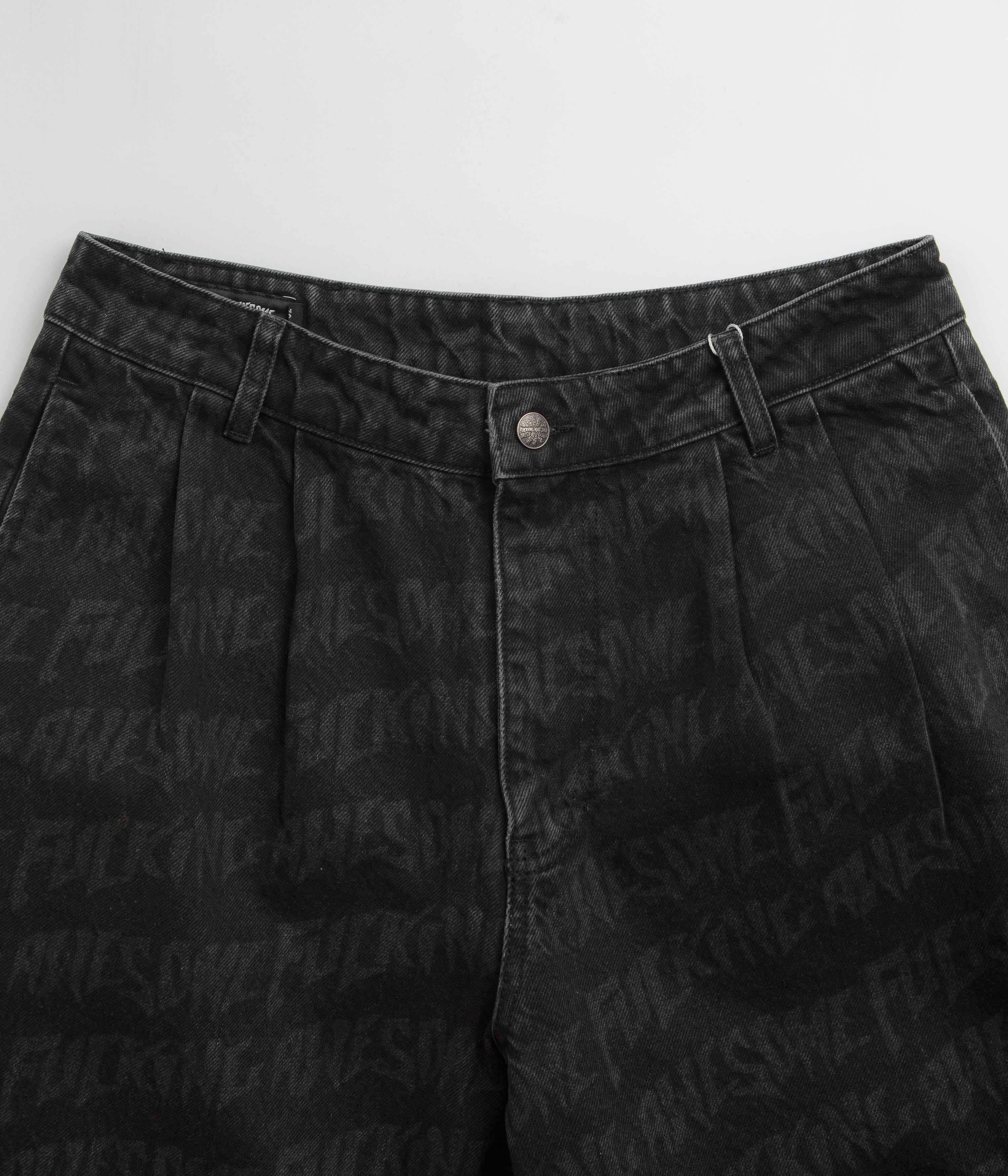 Fucking Awesome Black Baggy Pleated Laser Denim Shorts - A Must-Have!