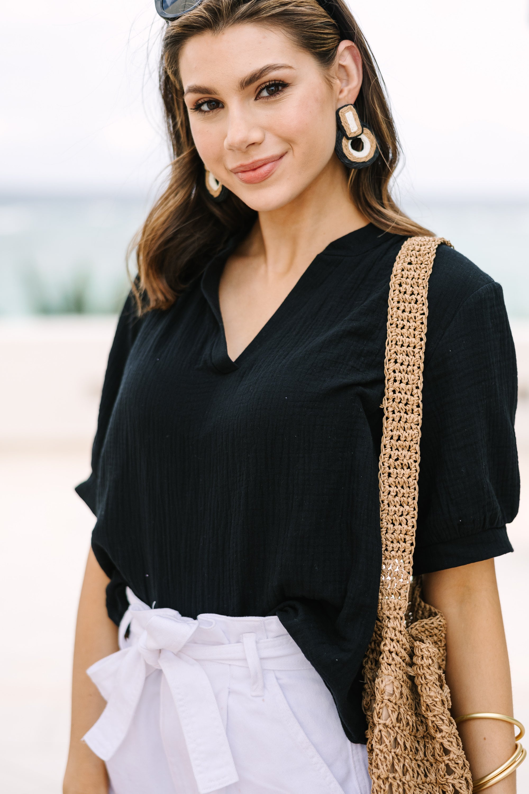 Irresistible Good To Go Black Gauze Top