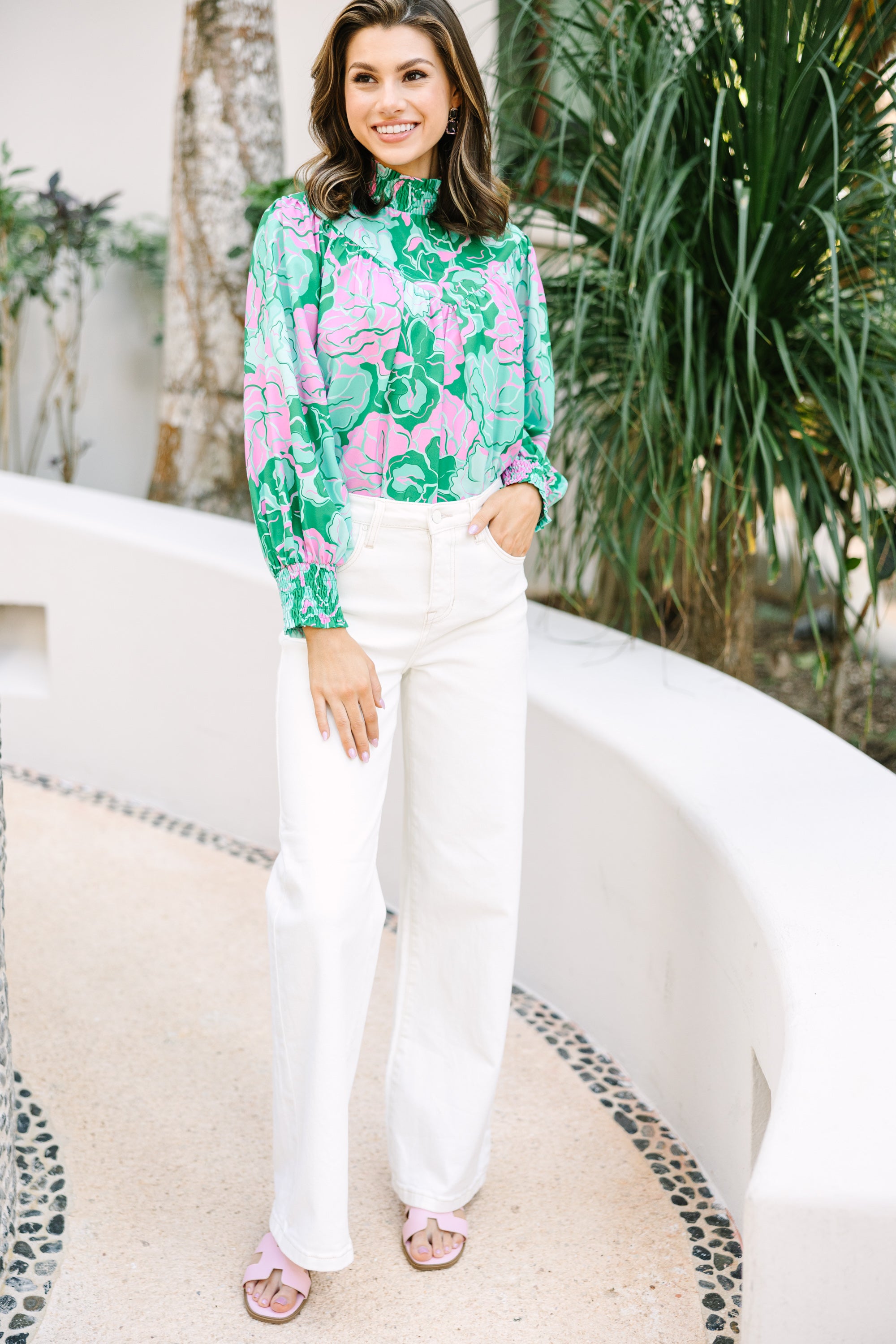 Gorgeous All-In Green Floral Office Blouse