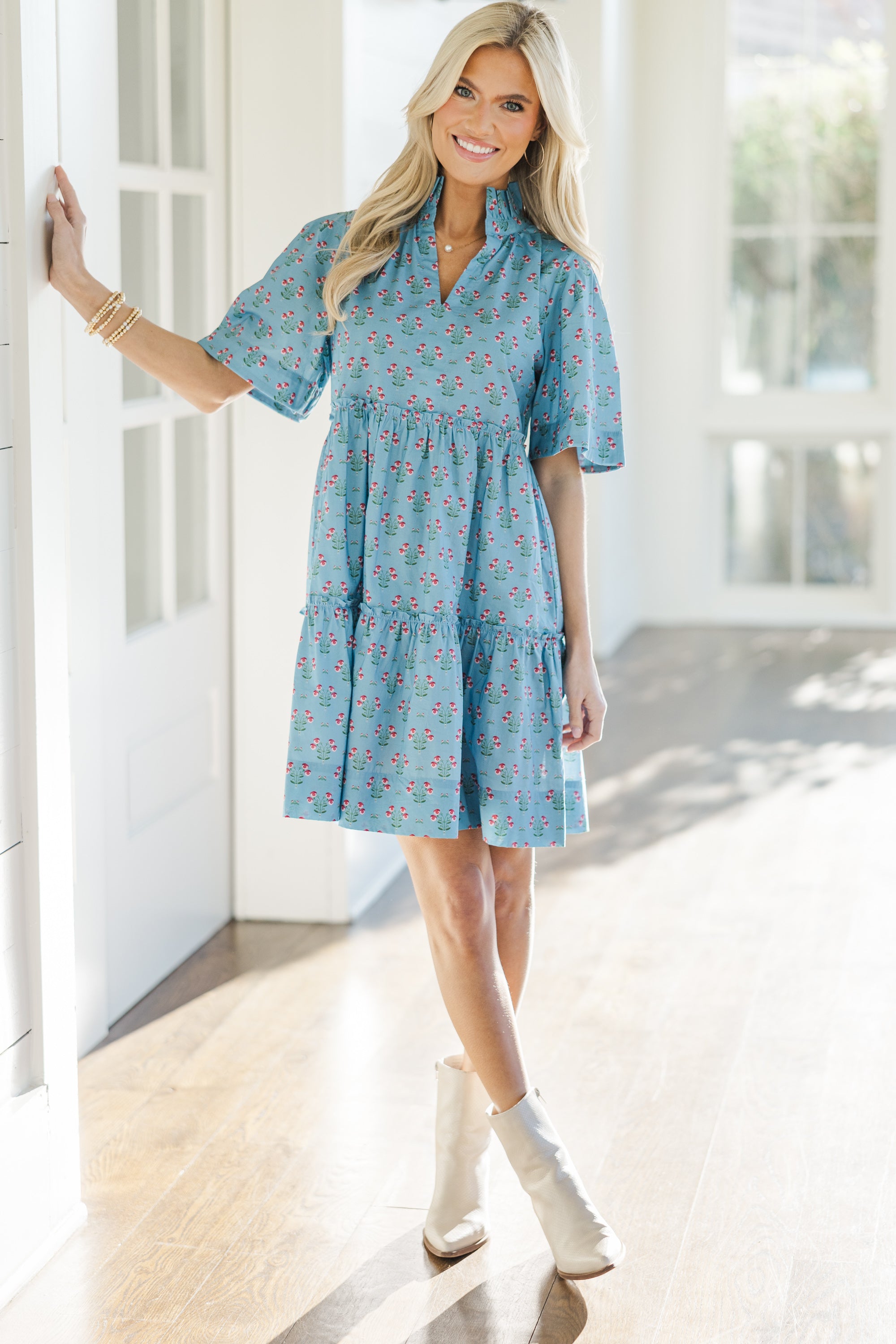 Stunning Blue Medallion Babydoll Dress - Feel Your Best!