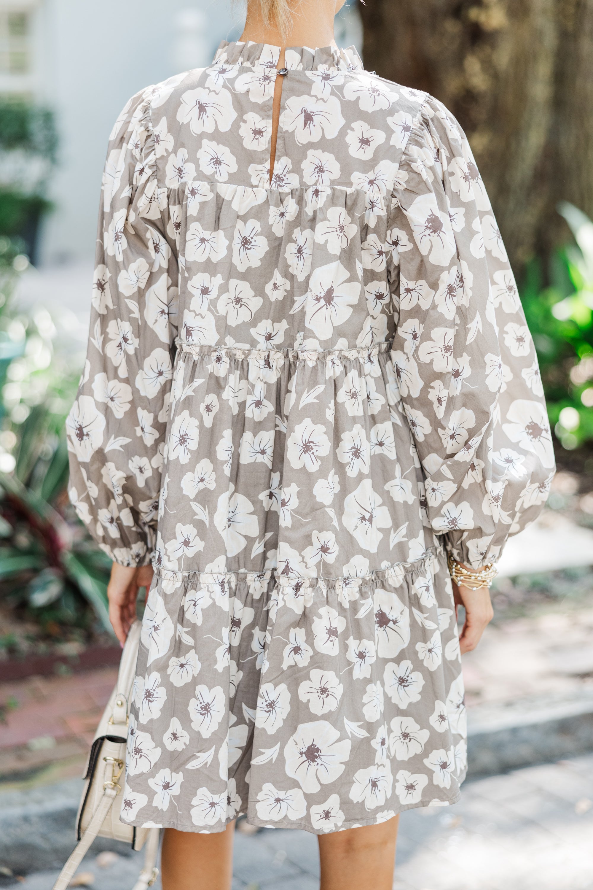 Gorgeous Taupe Brown Floral Babydoll Dress - Be Your Best!