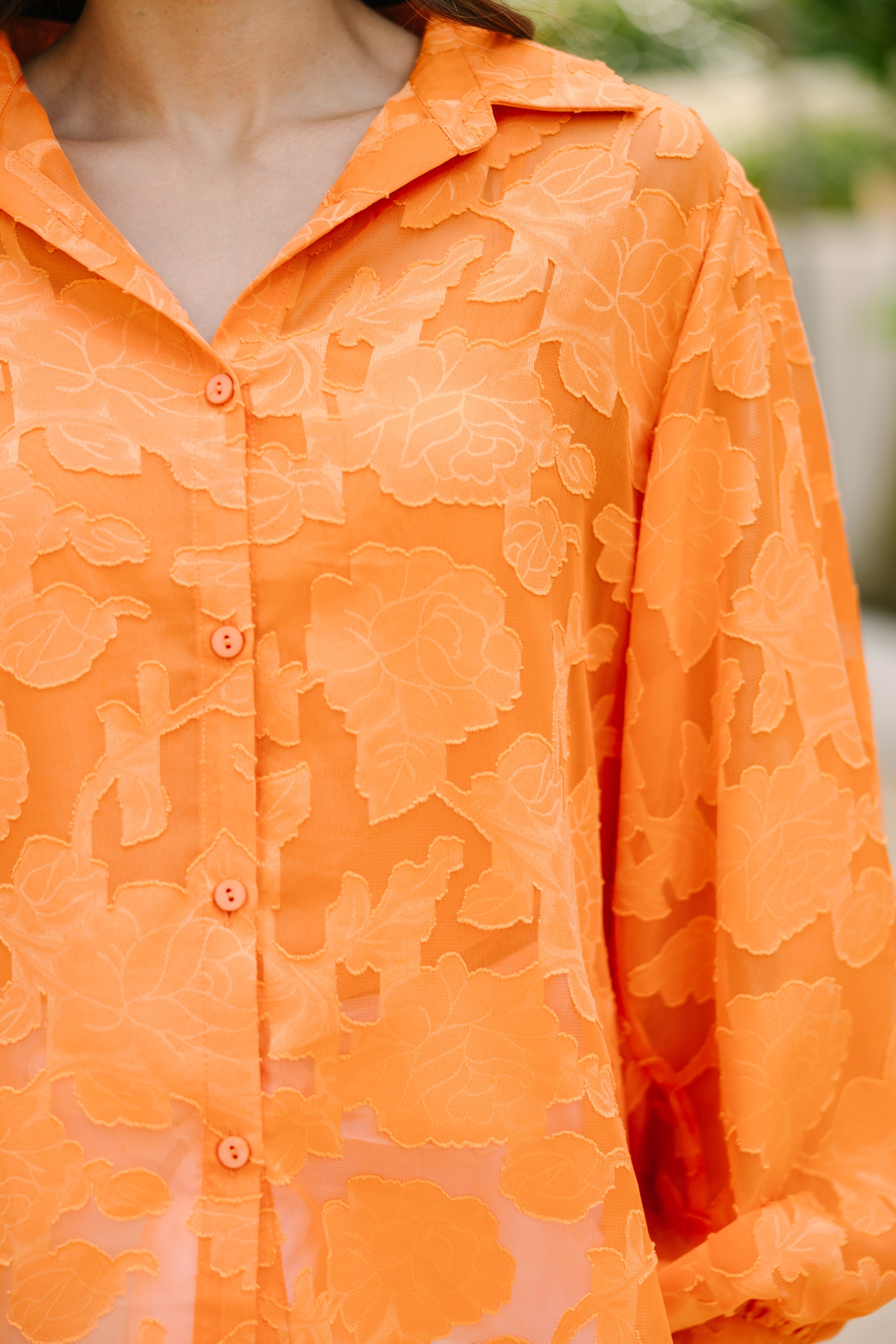 Gorgeous Orange Textured Blouse: All Details Matter