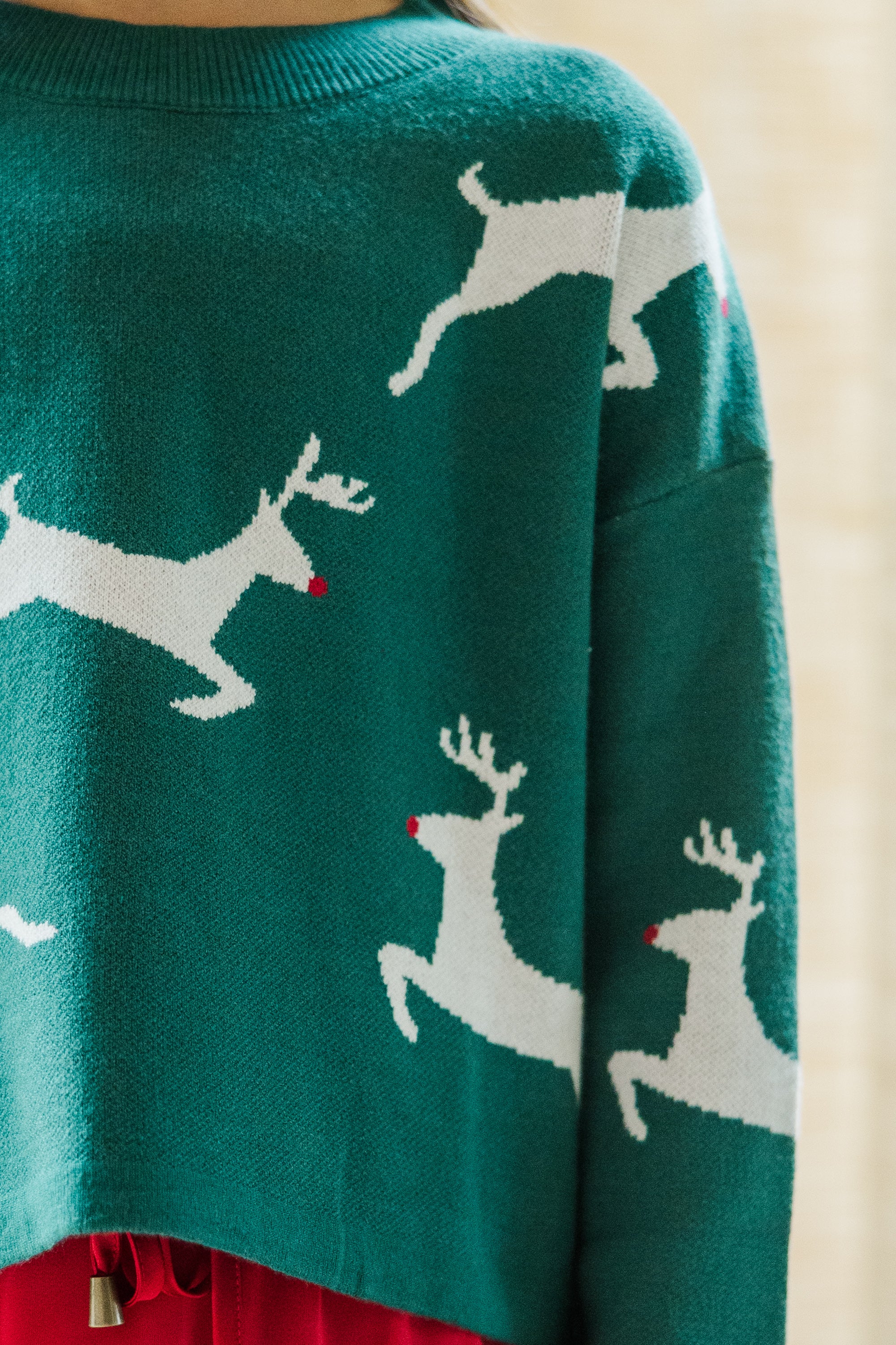 Girls' Irresistible Emerald Green Reindeer Christmas Sweater