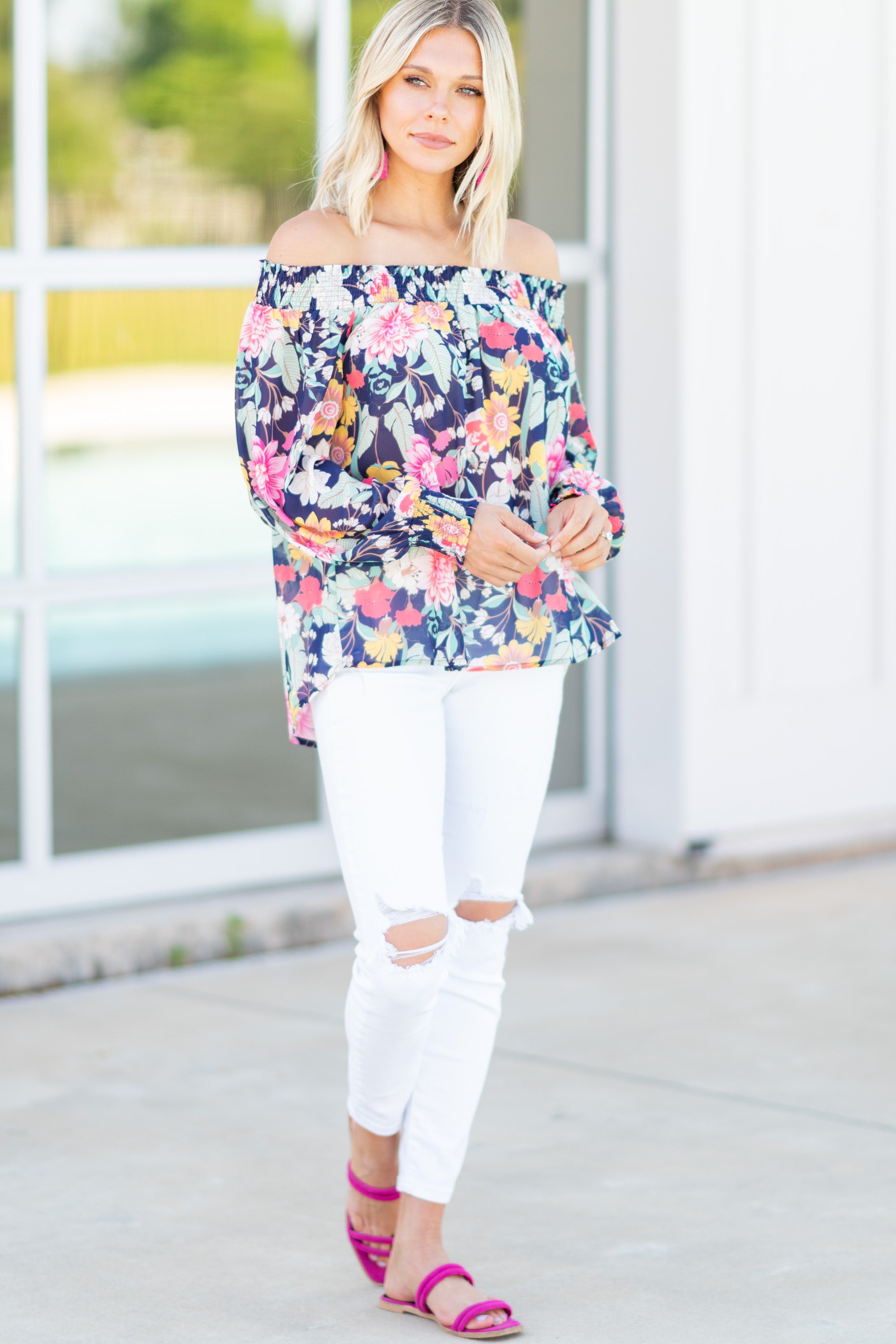 Enchanting Navy Blue Floral Blouse: Your Key to Happiness