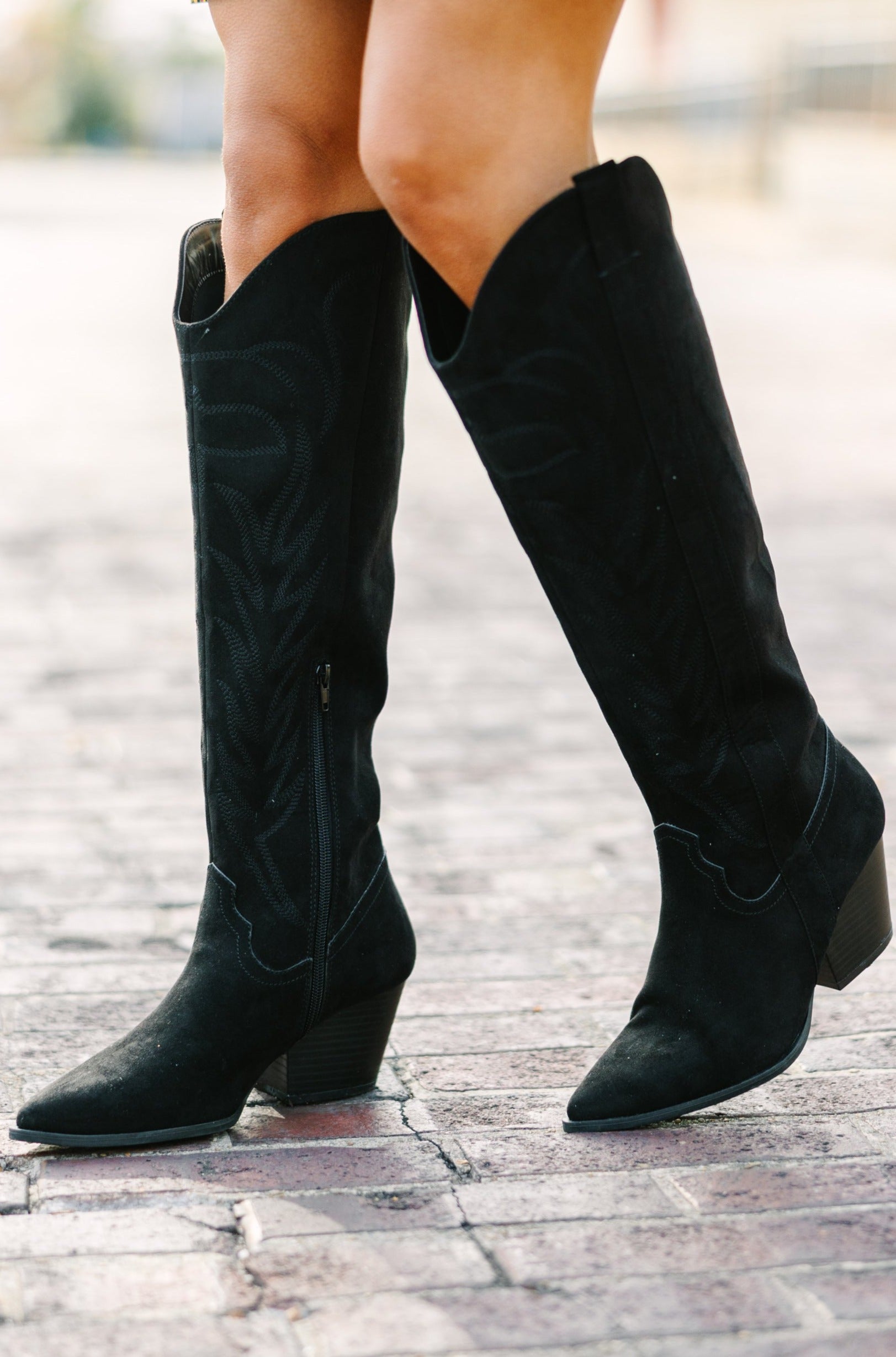 Enchanting Happy Place Black Western Suede Boots