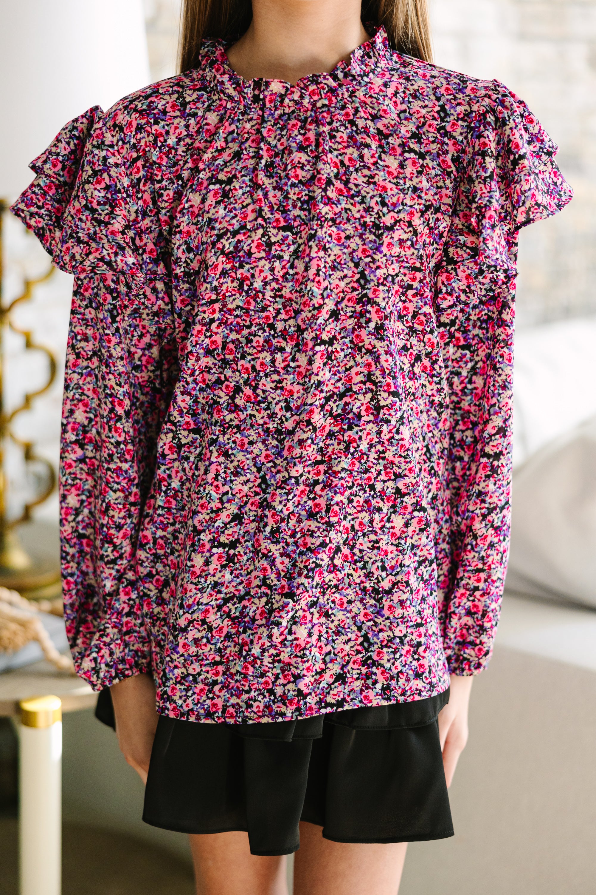 Girls' Heartfelt Purple Ditsy Floral Long-Sleeve Blouse