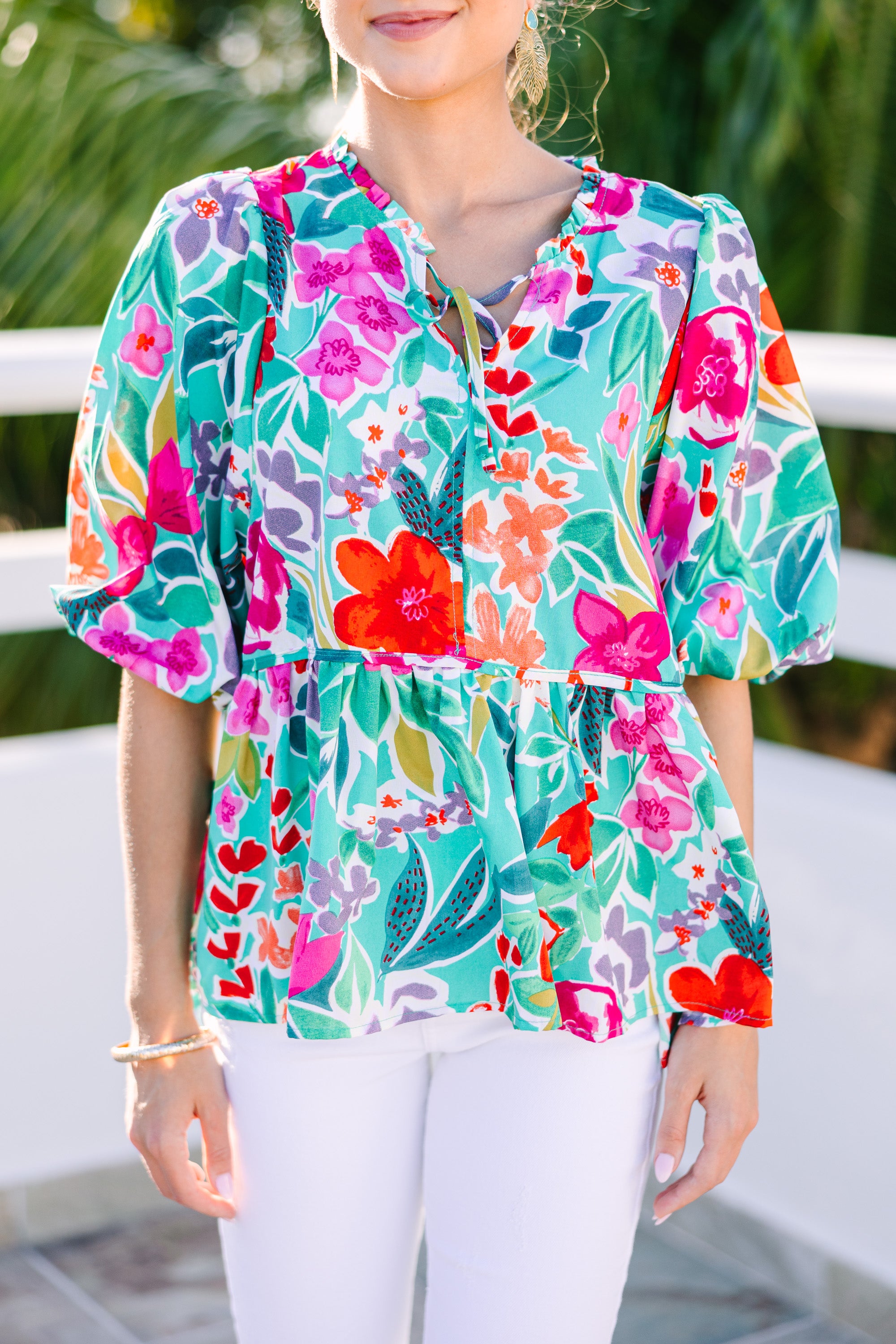 Stunning All On You Green Floral Statement Blouse