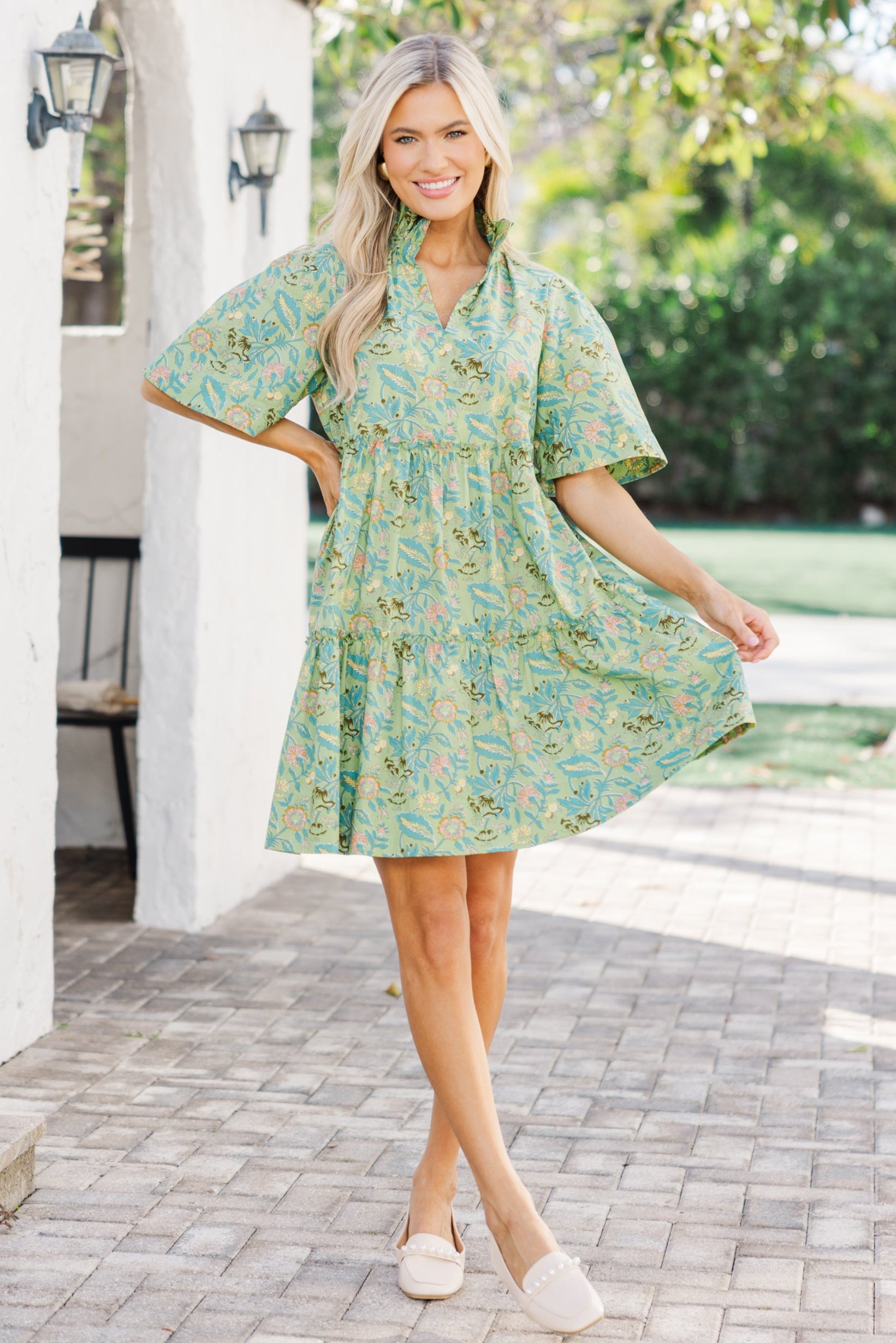 Gorgeous Green Floral Babydoll Dress for Your Best Look