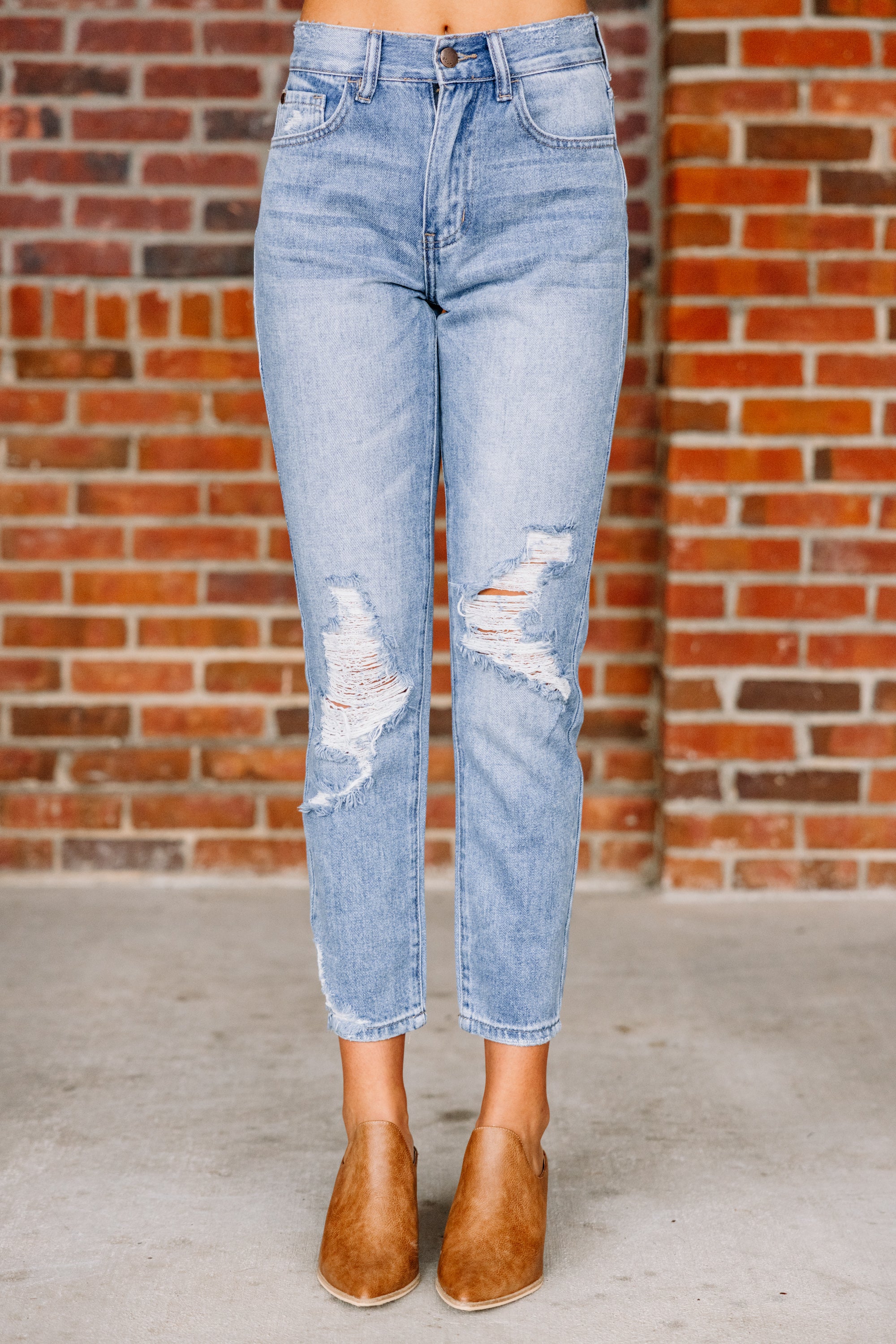 Be There For You Trendy Medium Wash Distressed Jeans