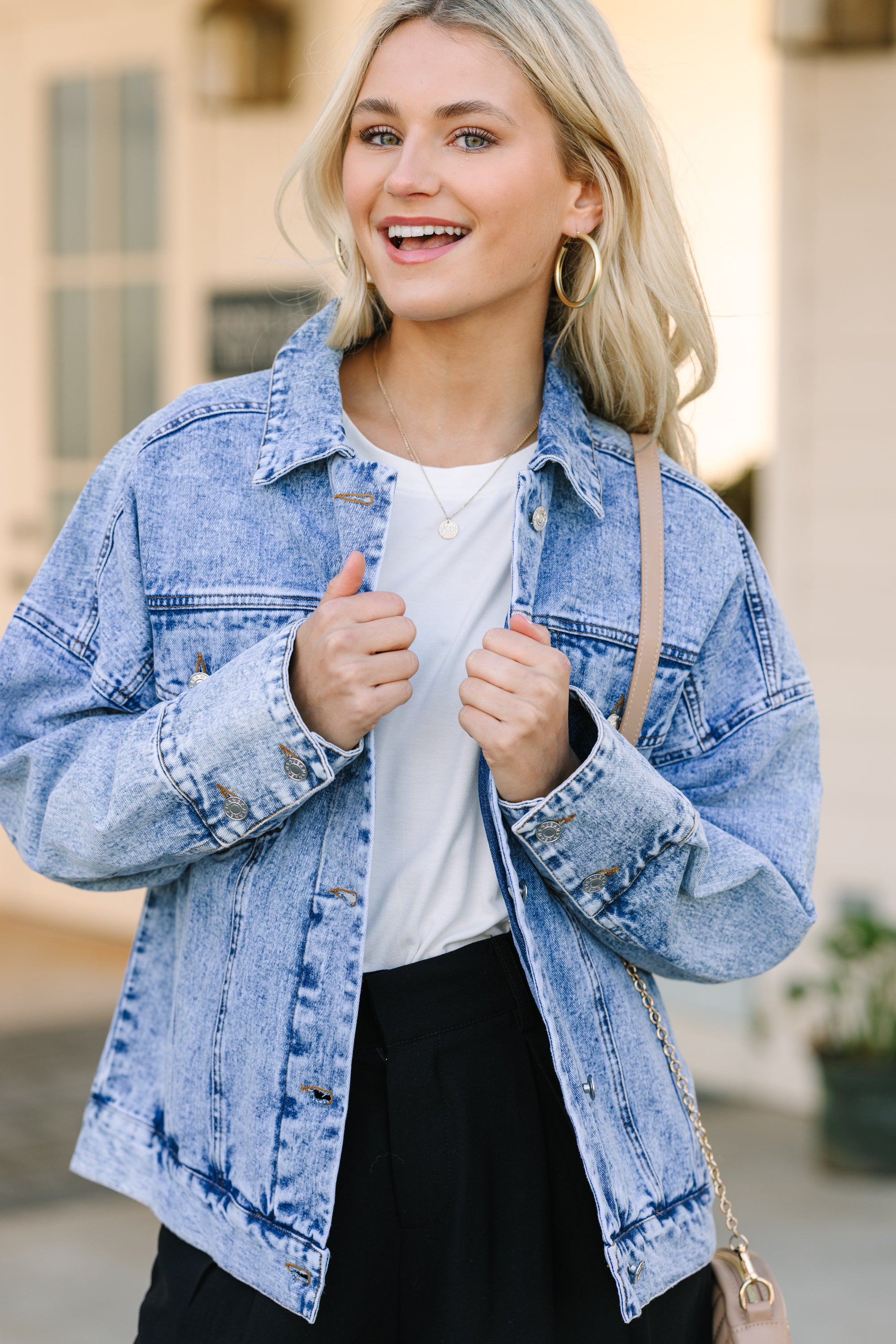 Trendy Back To You Medium Wash Acid Wash Denim Jacket