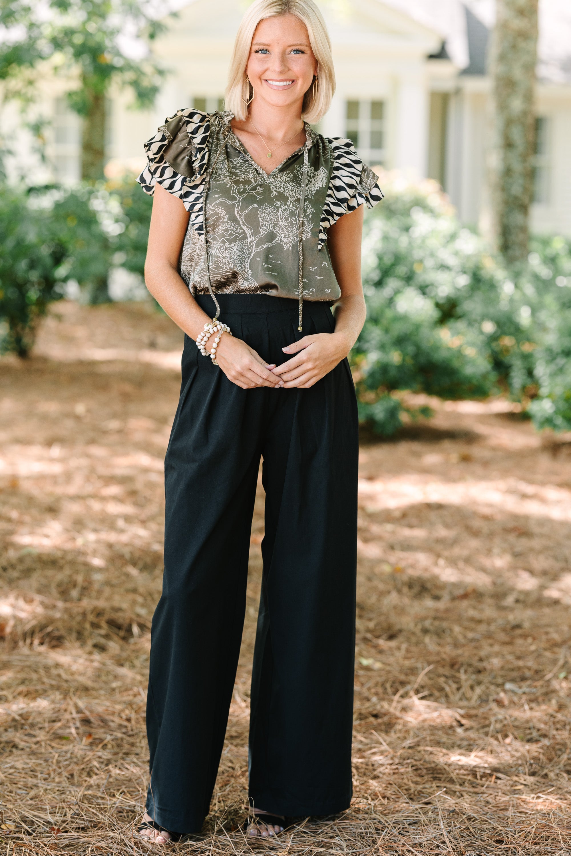 Alluring All On You Olive Green Antique Print Satin Blouse