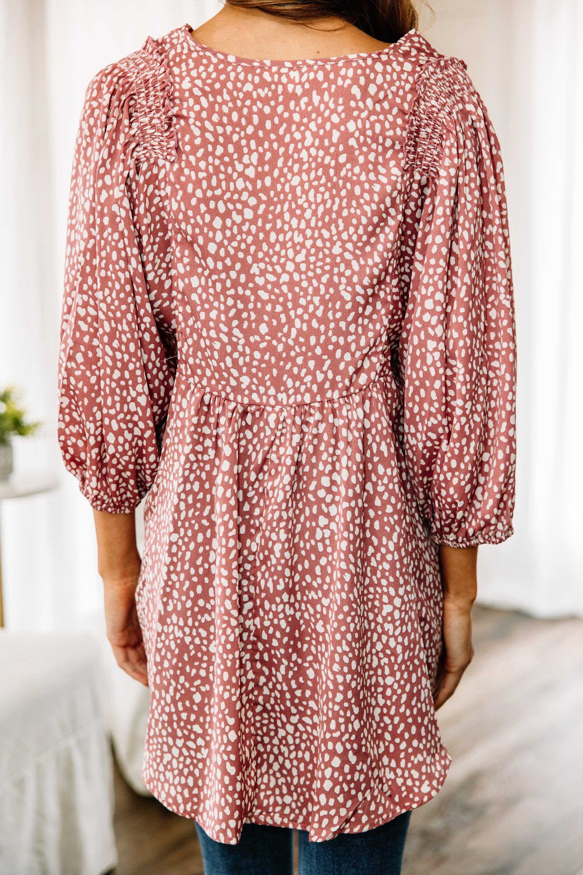Wildly Chic Mauve Pink Spotted Tunic