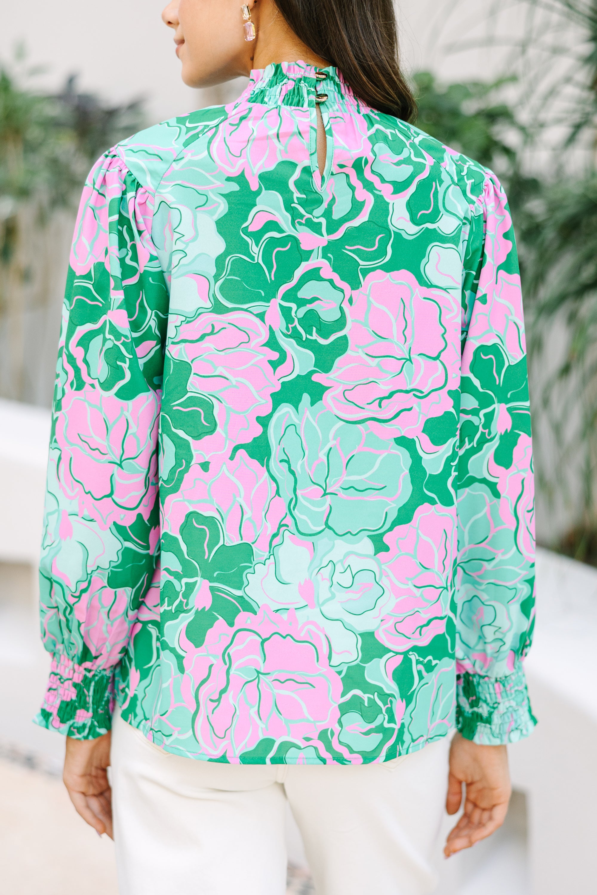Gorgeous All-In Green Floral Office Blouse