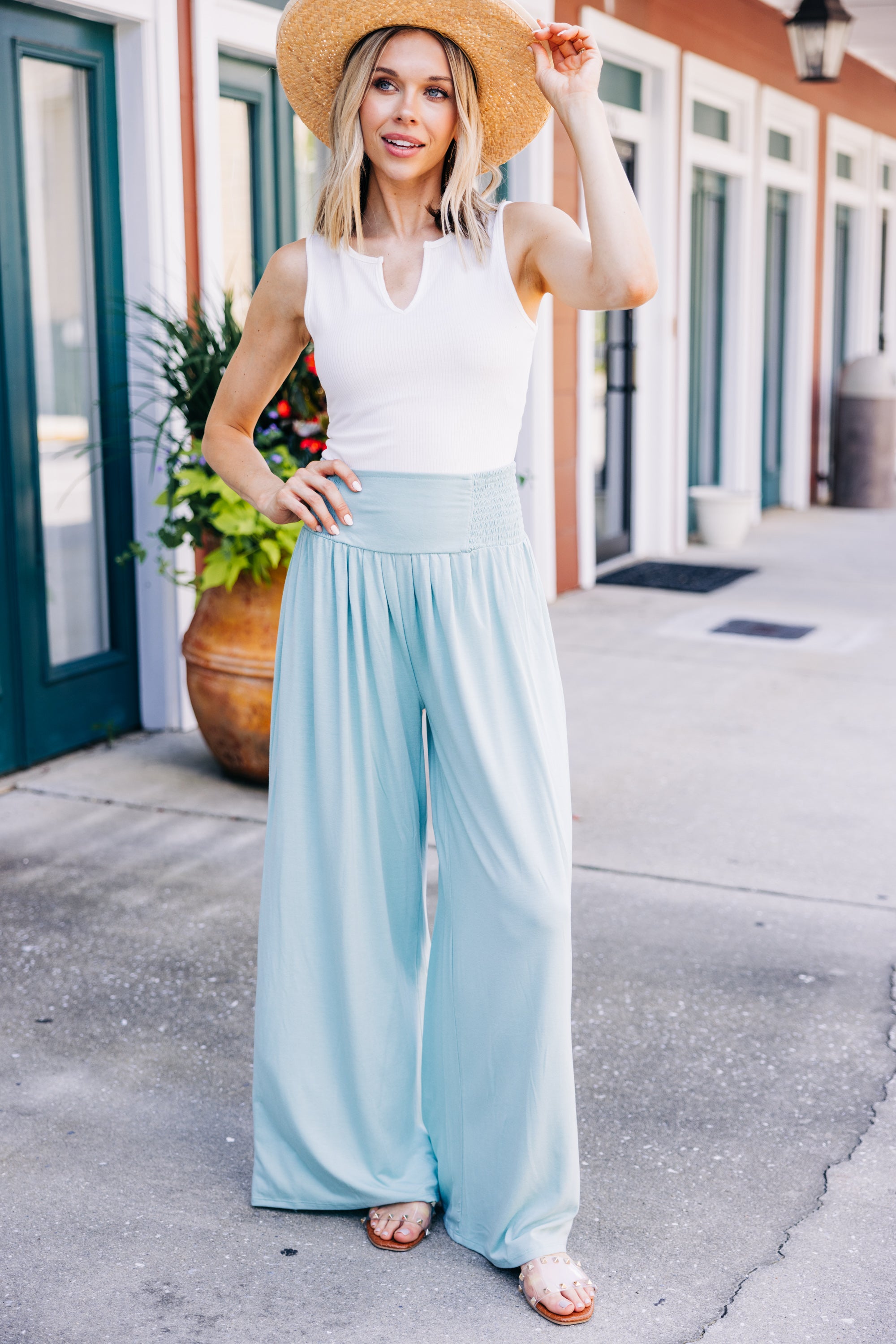 Dive into Fun: Dusty Sage Green Wide Leg Pants
