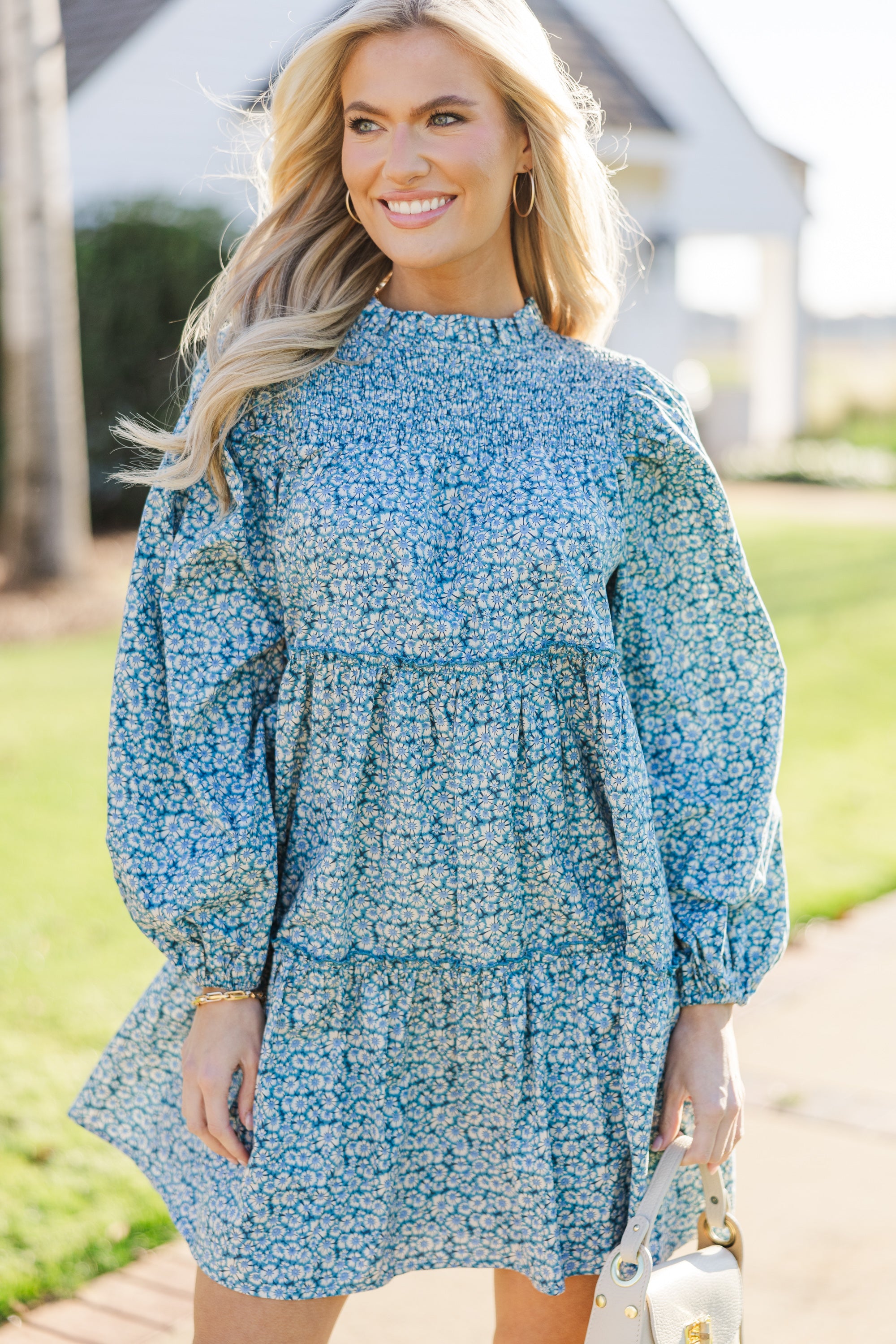 Gorgeous Blue Ditsy Floral Babydoll Dress: Be Your Best!