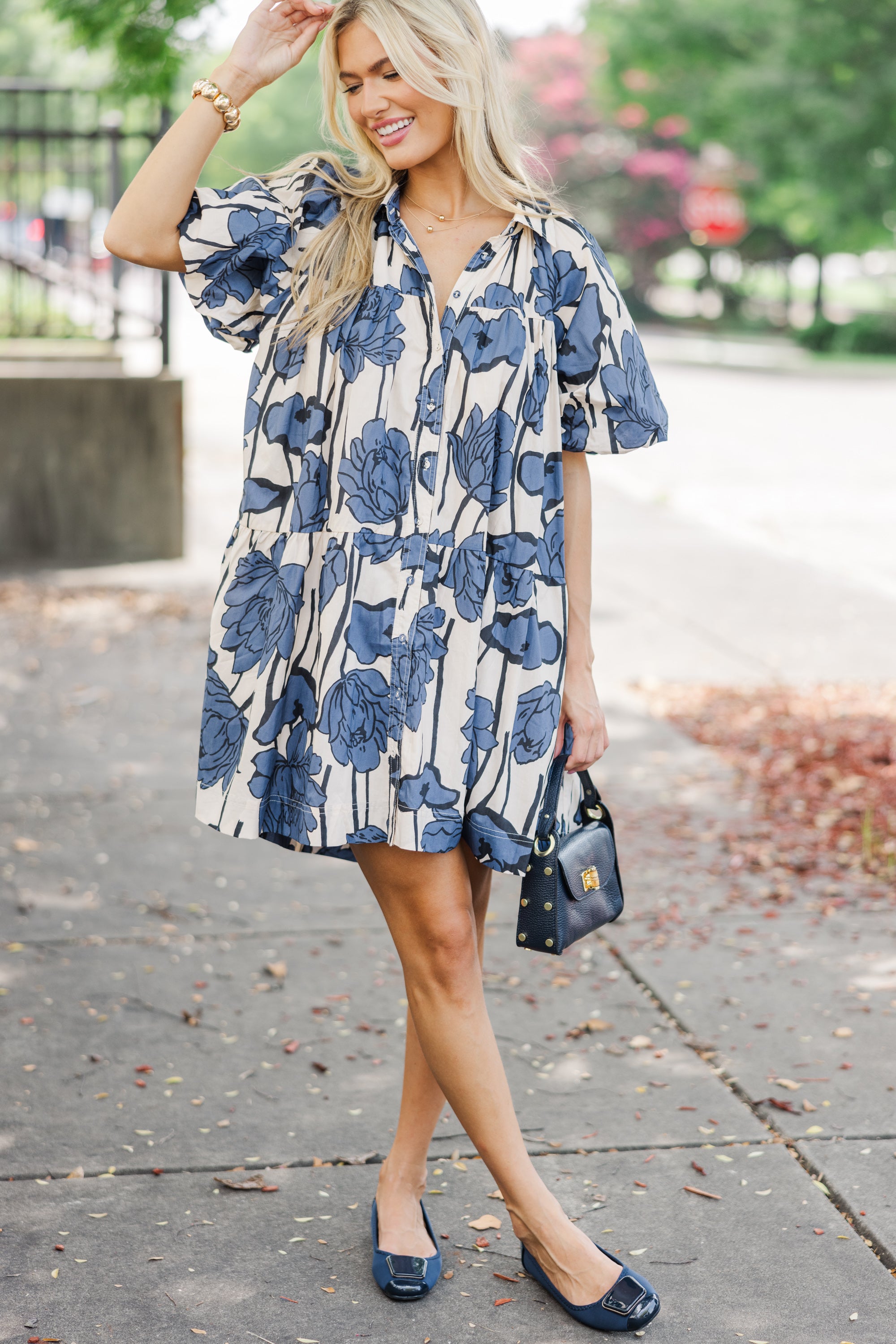 Aureum: Stunning Blue Floral Babydoll Dress for All-Day Charm