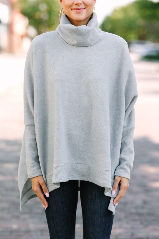 Charming Heather Gray Cowl Neck Sweater - Feel Chipper This Fall!