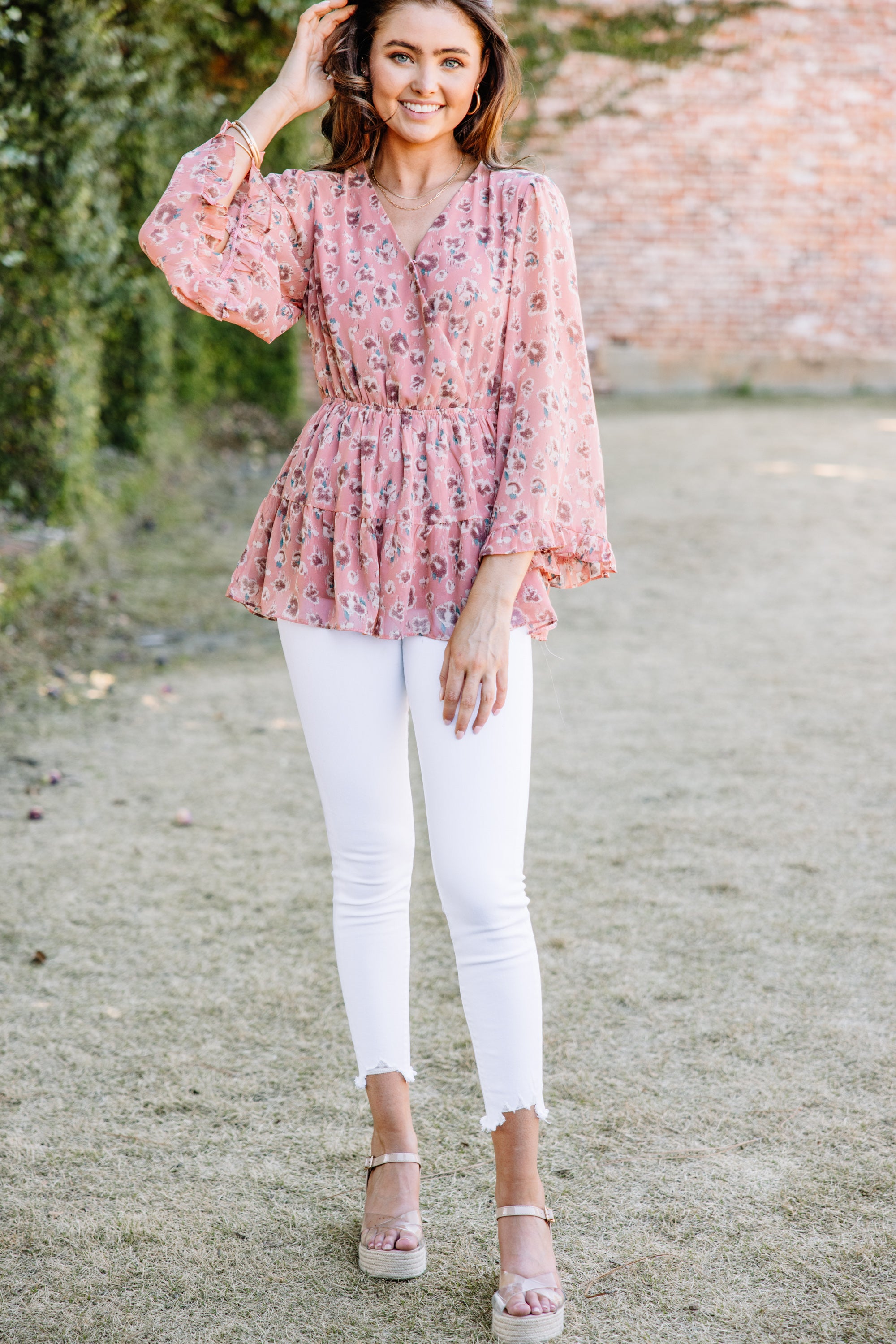 Gorgeous Mauve Pink Floral Blouse - Feel Ready for Anything!
