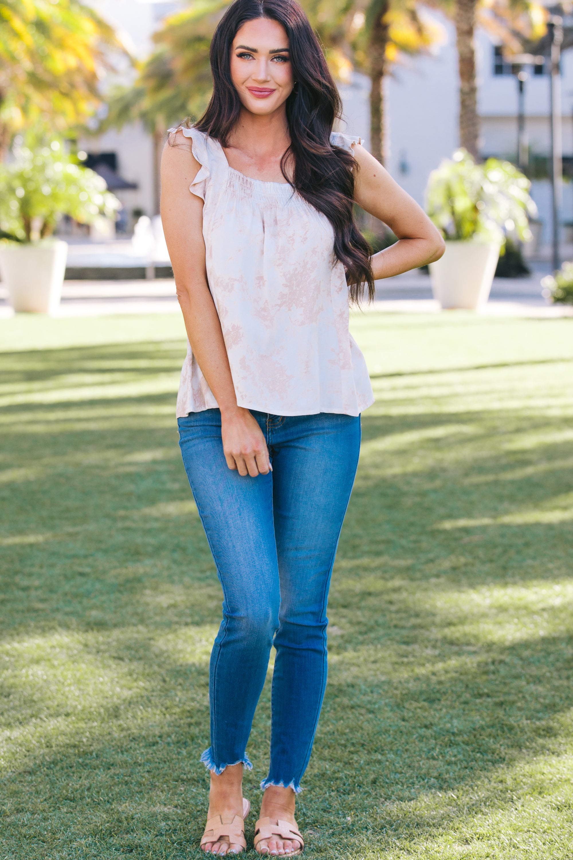 Charming Sand Brown Tie - Dye 'Be With Me' Top