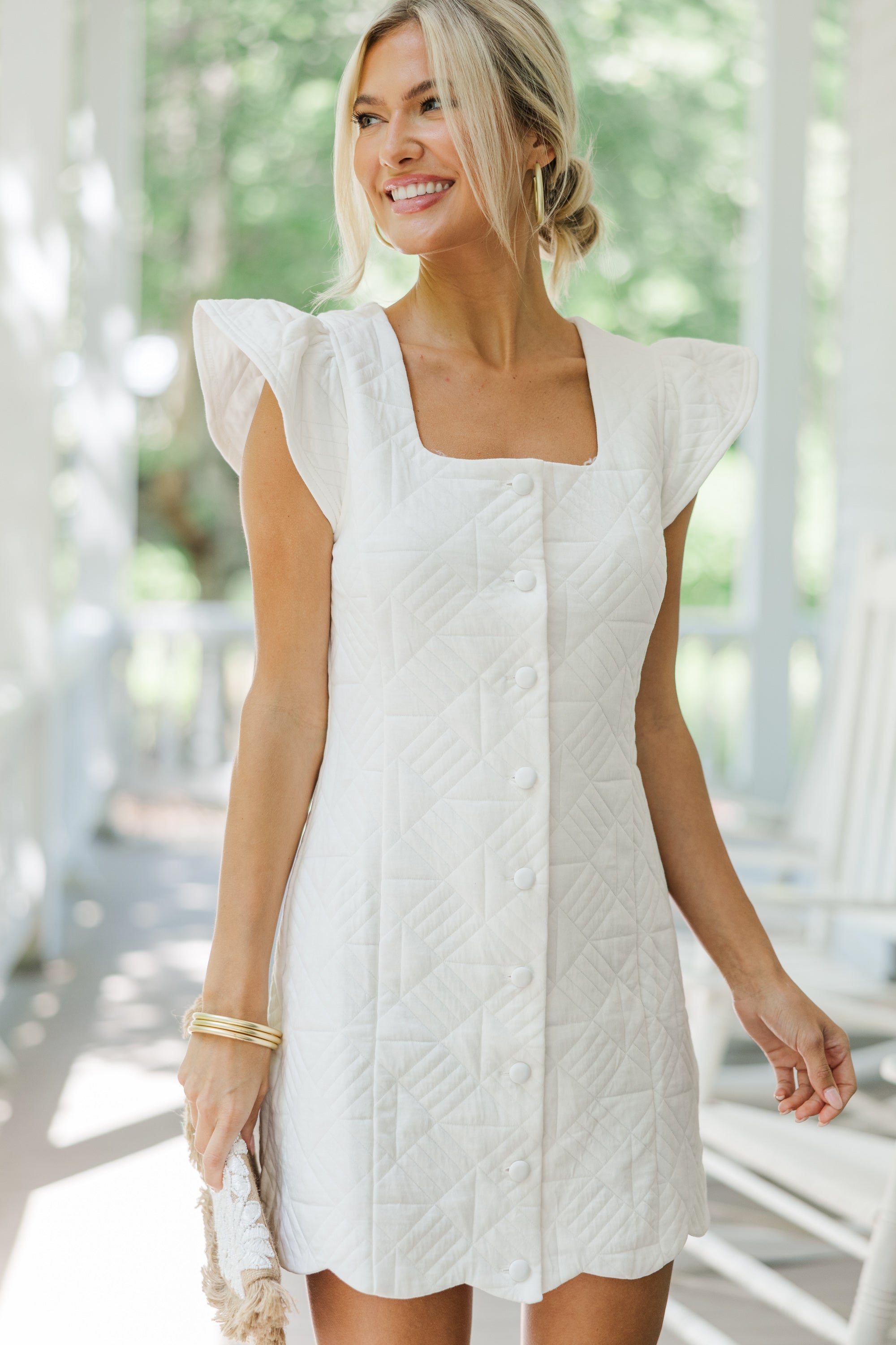 Enchanting Off - White Shift Dress for Special Occasions
