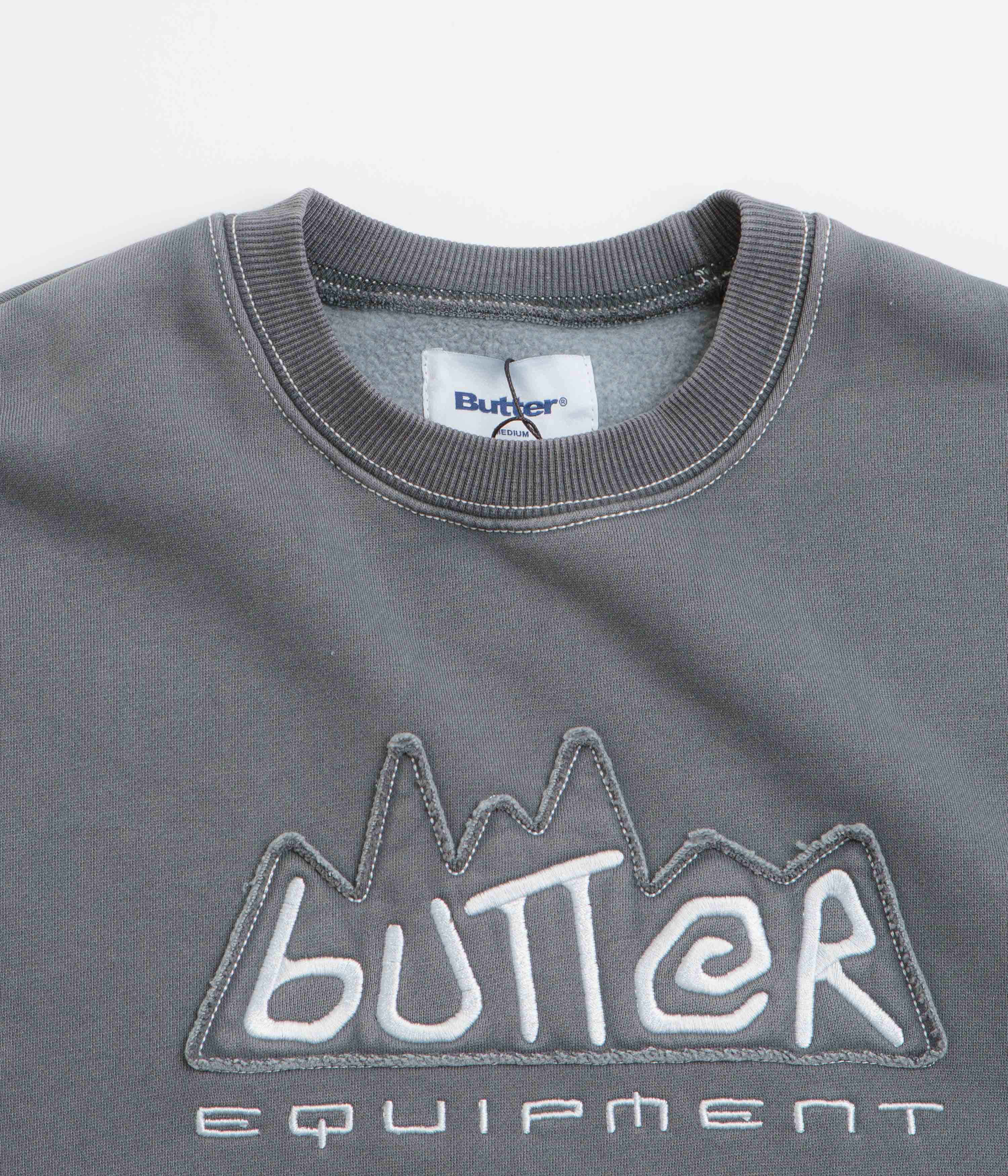 Butter Goods' Stunning Washed Black Equipment Applique Crewneck Sweatshirt