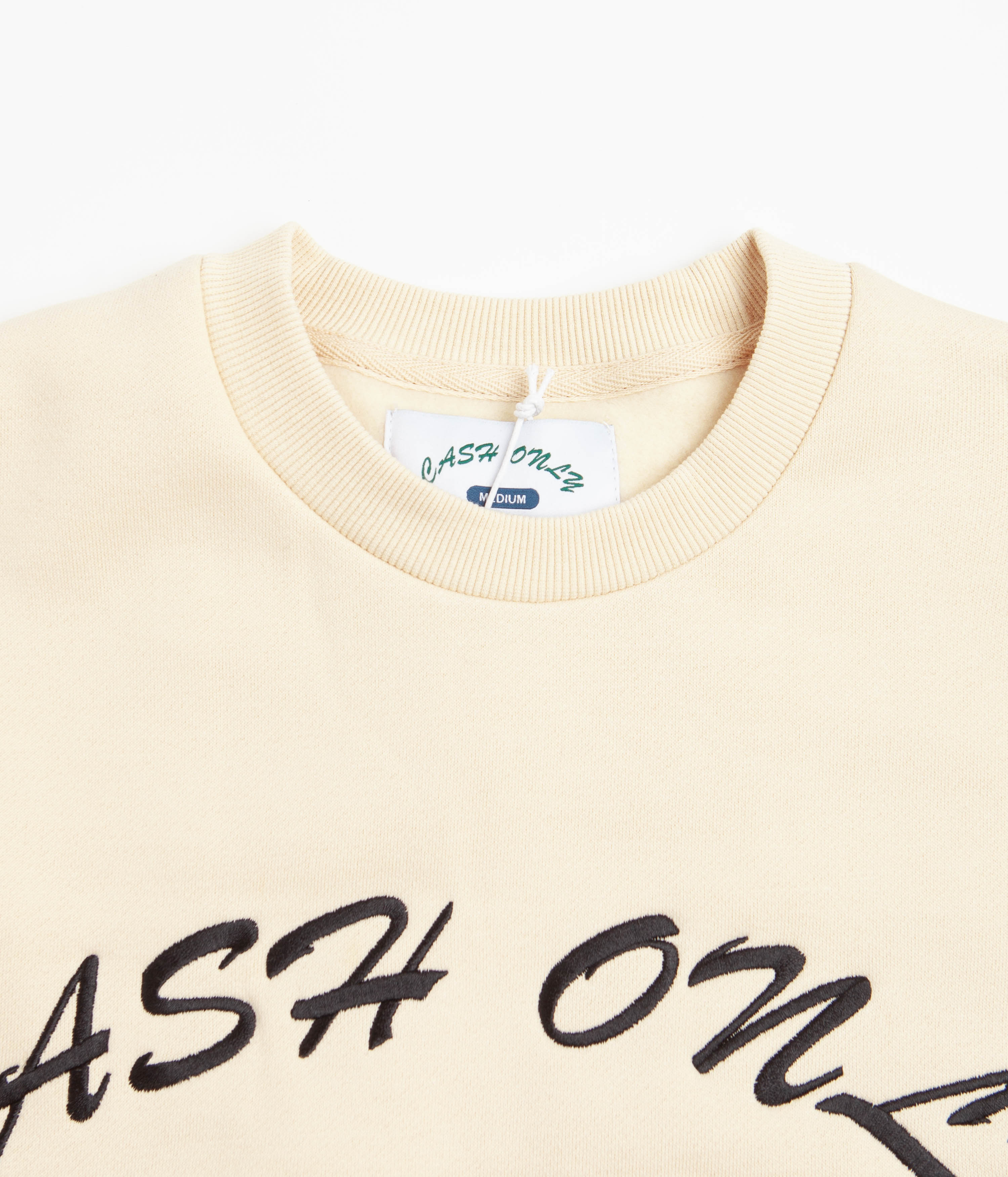 Irresistible Cream Cash Only Car Embroidered Crewneck Sweatshirt