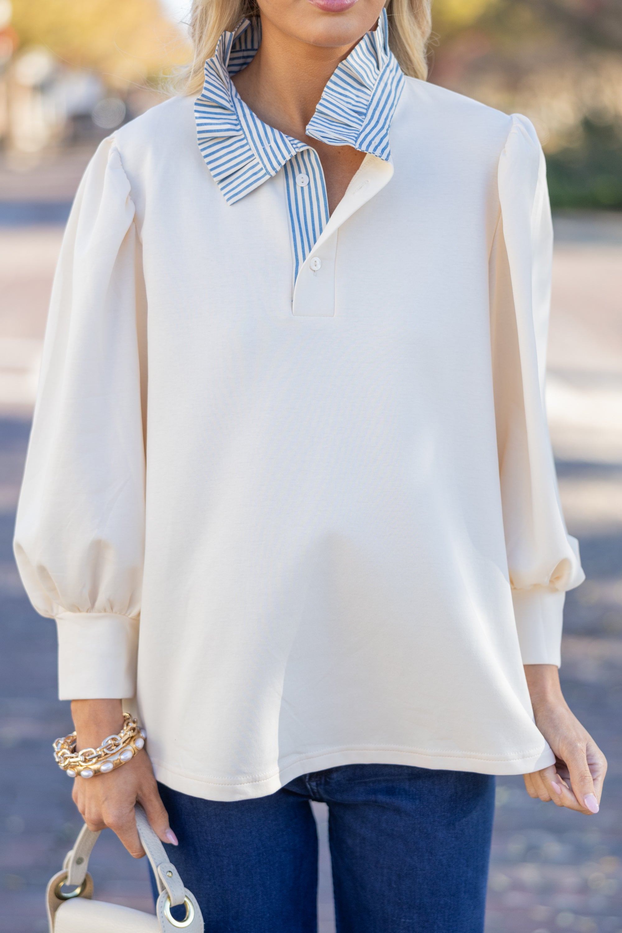 Stylish All In Order 3/4 Sleeve Cream Blouse - A Must-Have!