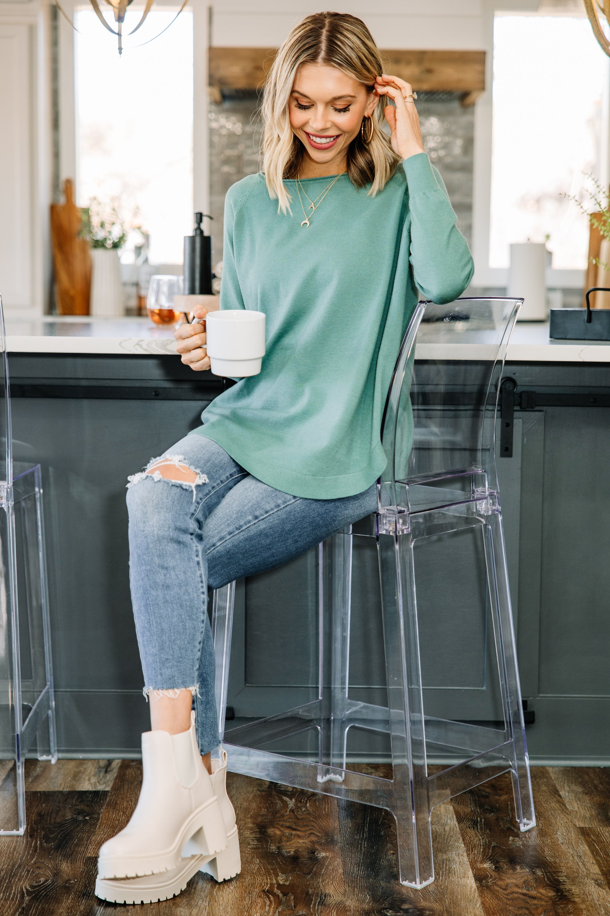 Irresistible Sage Green Classic Tunic for Girls