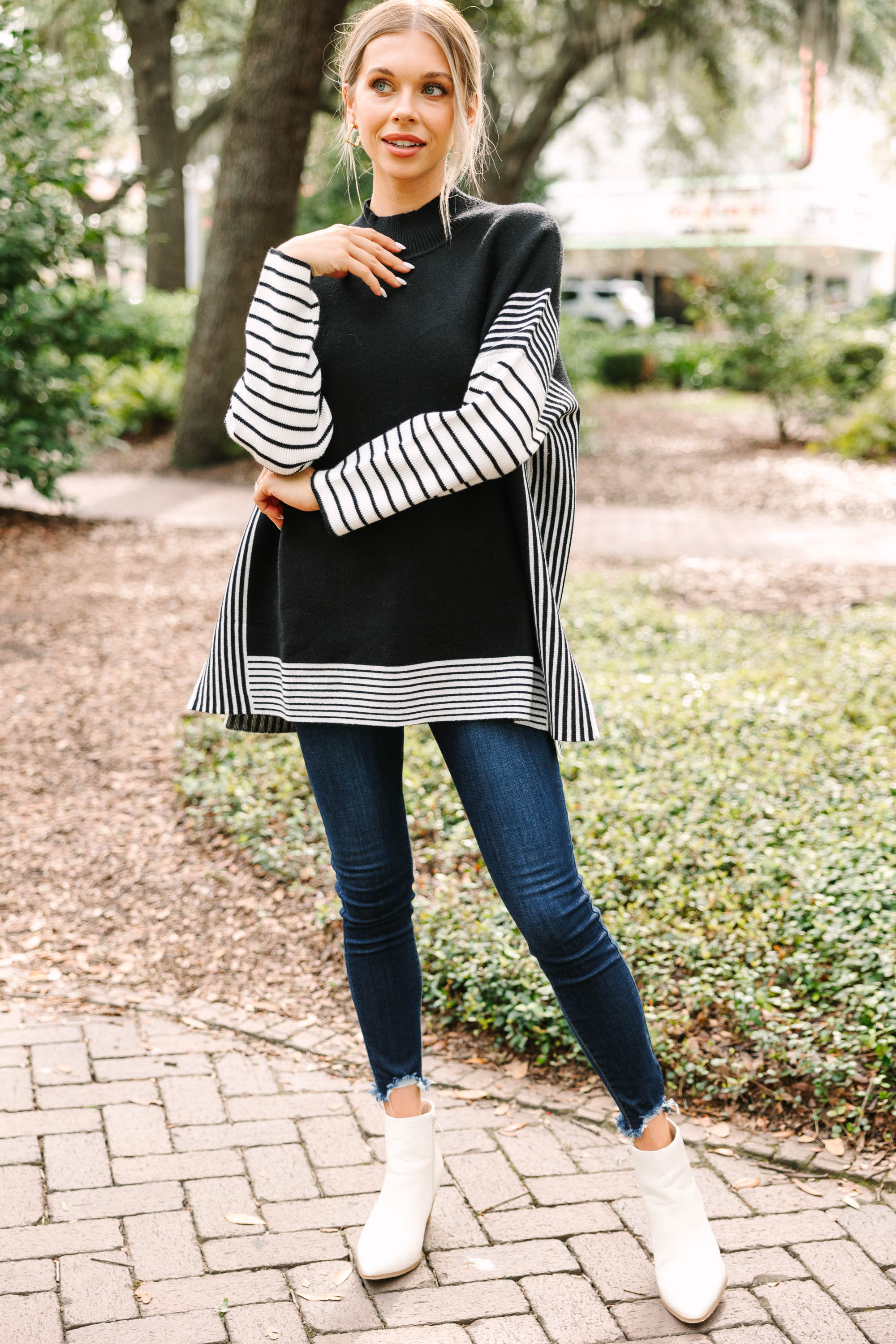 Stunning All-In-Black Striped Tunic