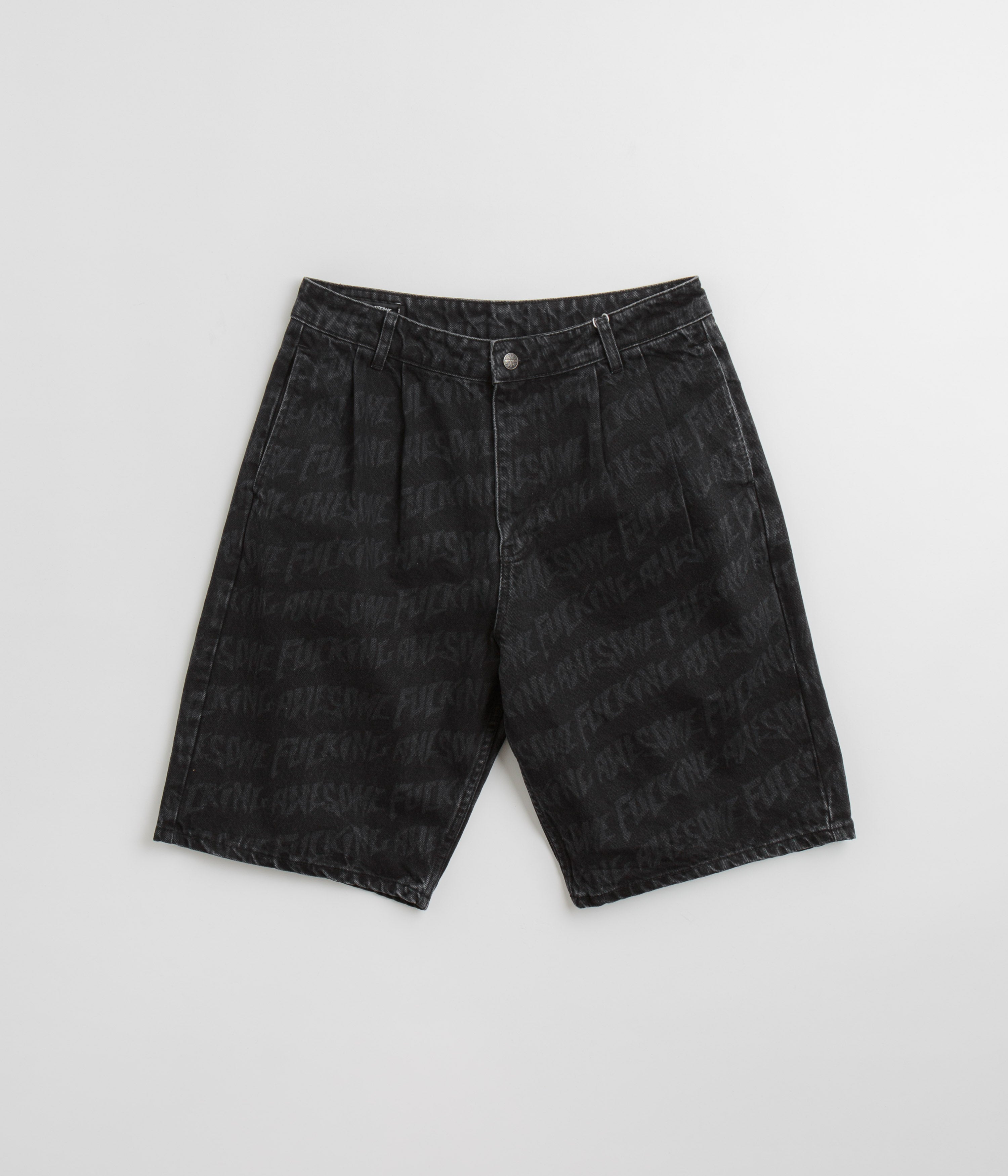 Fucking Awesome Black Baggy Pleated Laser Denim Shorts - A Must-Have!