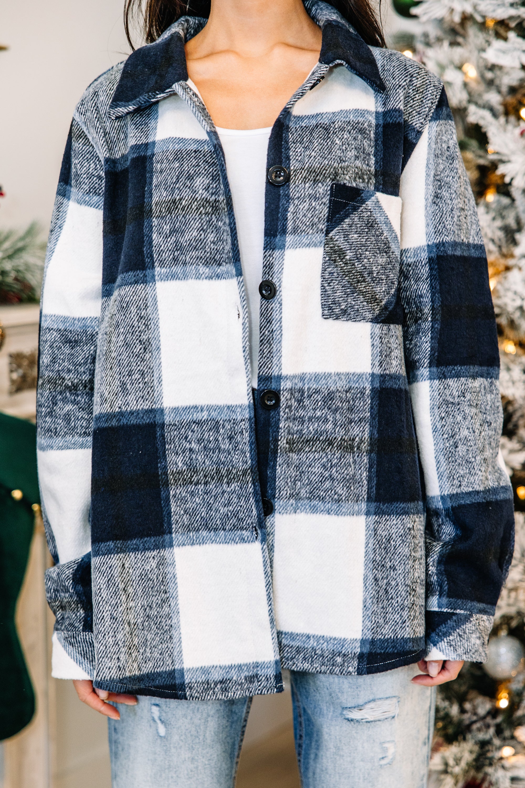 Embrace Your Best Self with Navy Blue Plaid Shacket
