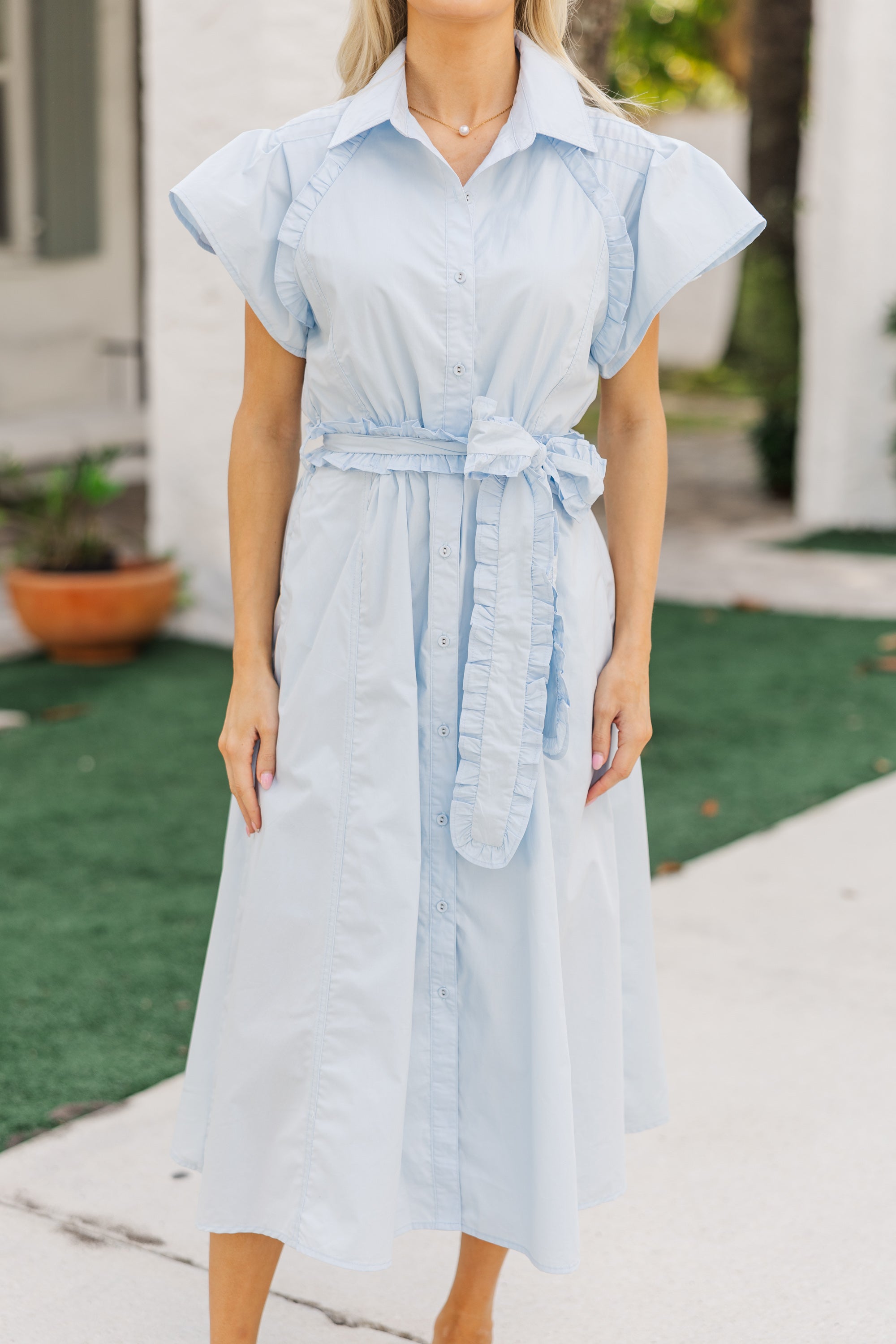Enchanting All In A Dream Light Blue Ruffled Midi Dress