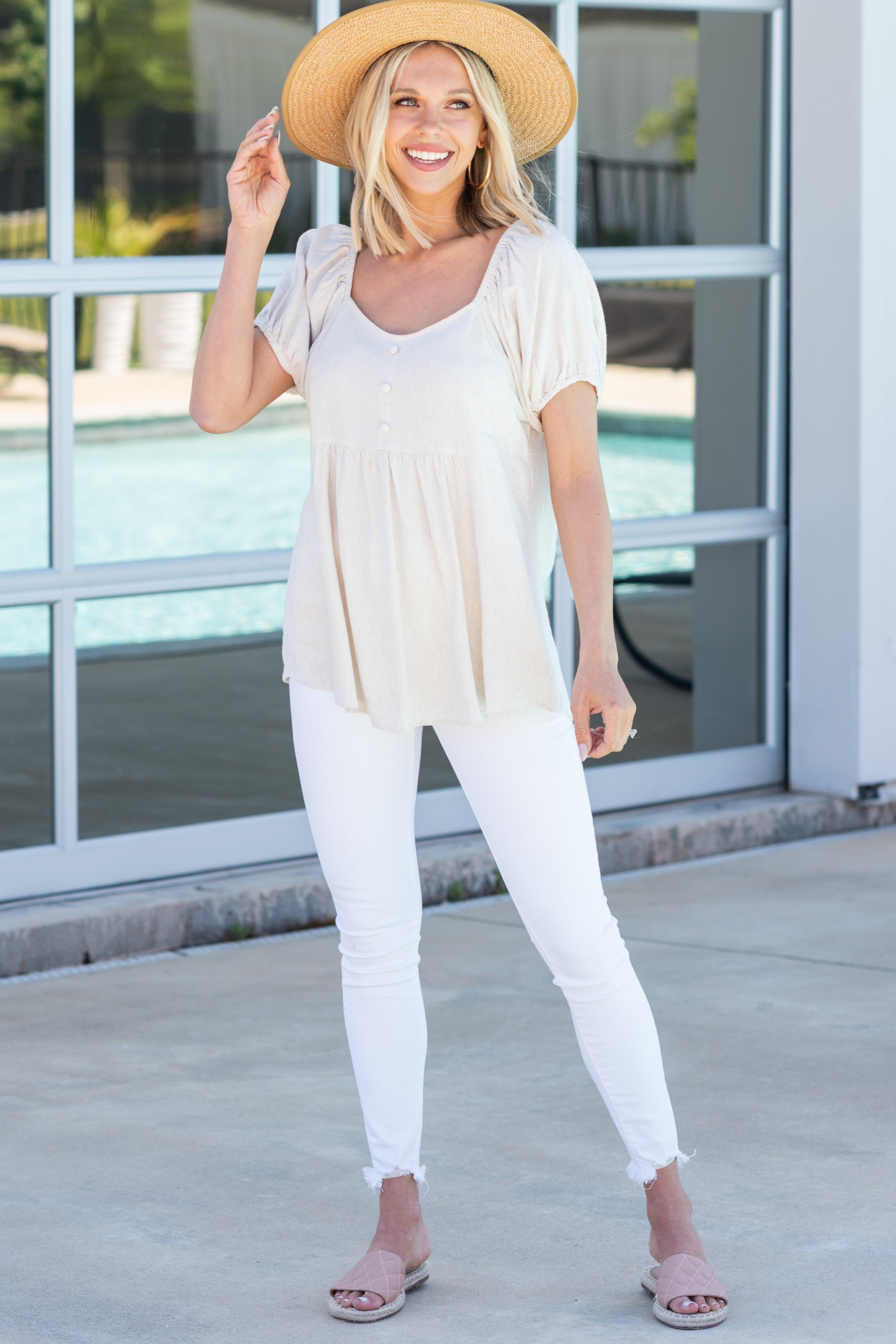 Great Days Ahead: Stylish Oatmeal White Linen Top