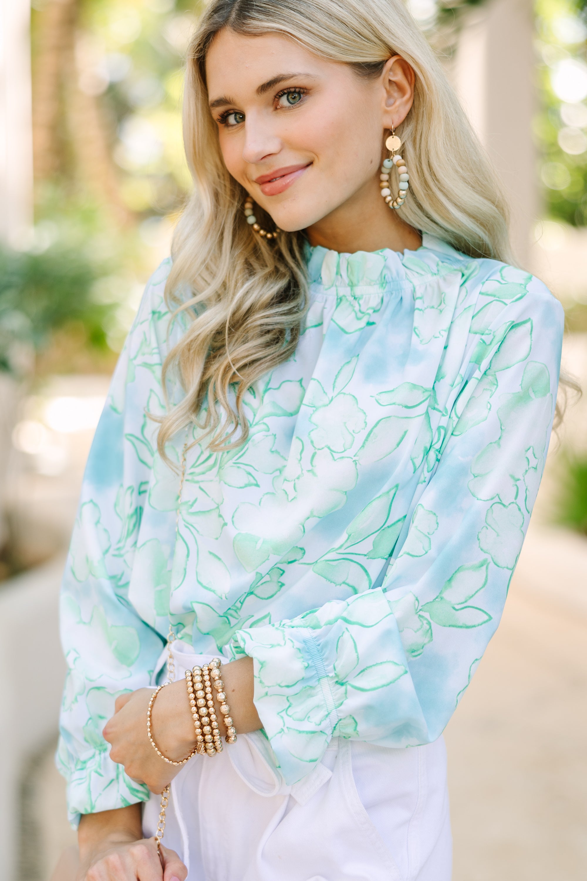 Be True to Yourself: Mint Green Abstract Floral Blouse