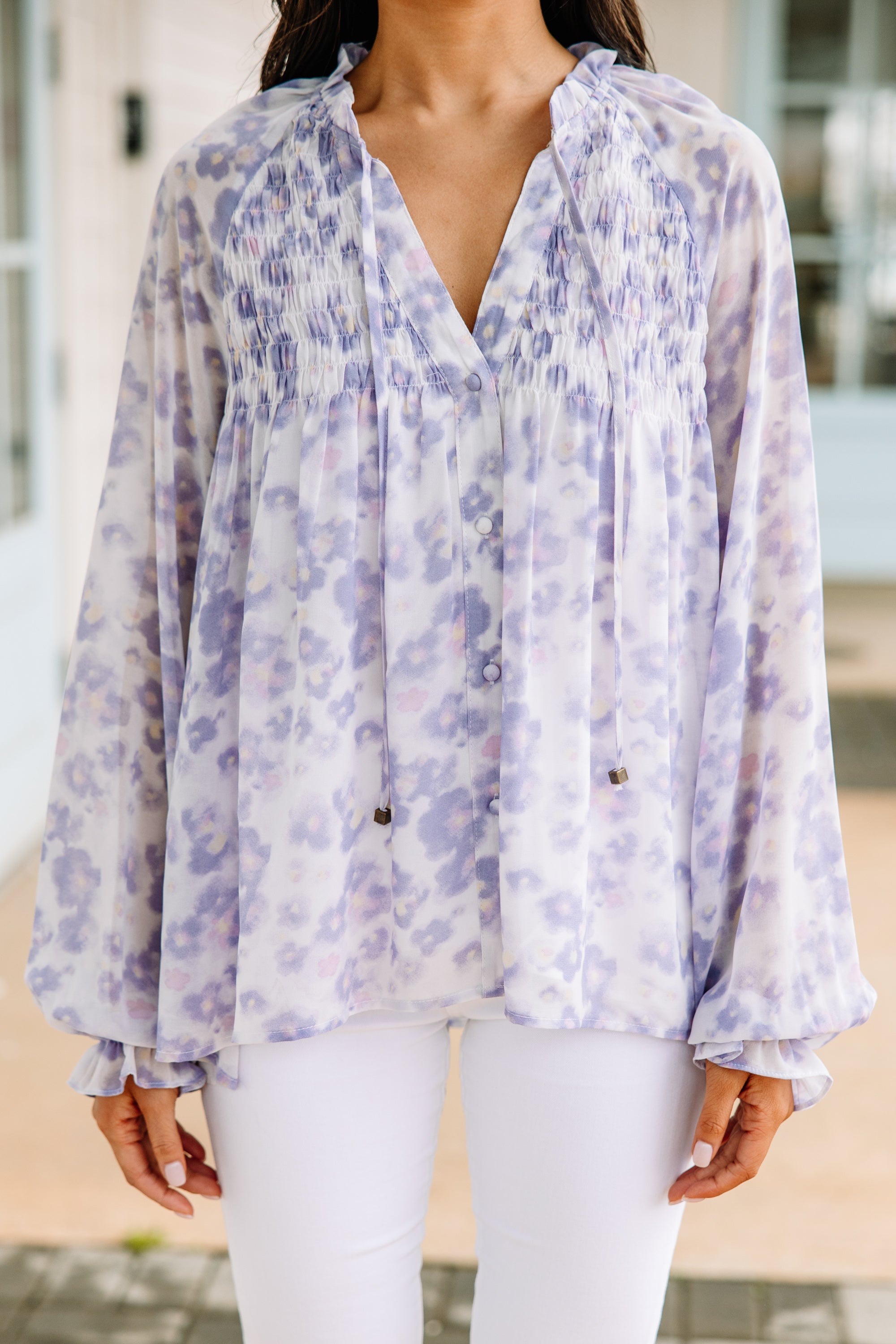 Enchanting All My Life Purple Orchid Floral Blouse