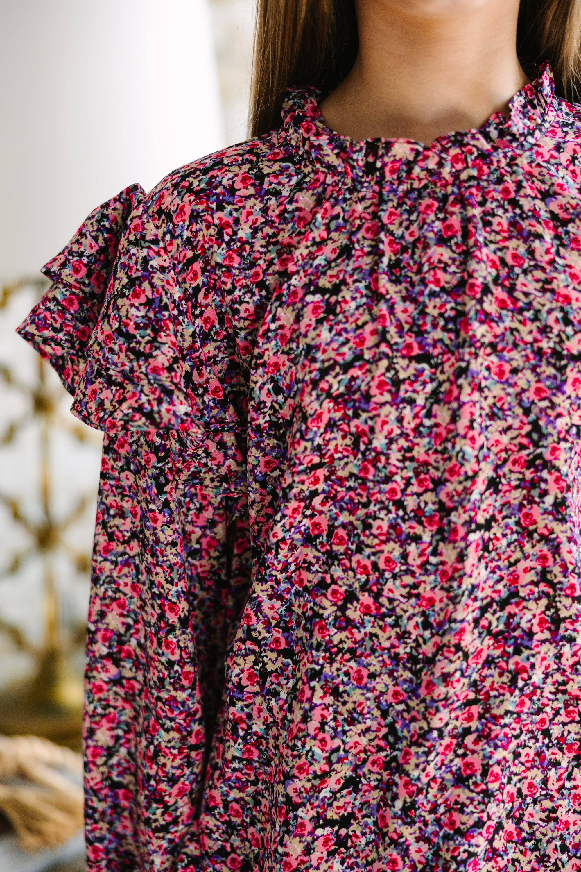 Girls' Heartfelt Purple Ditsy Floral Long-Sleeve Blouse