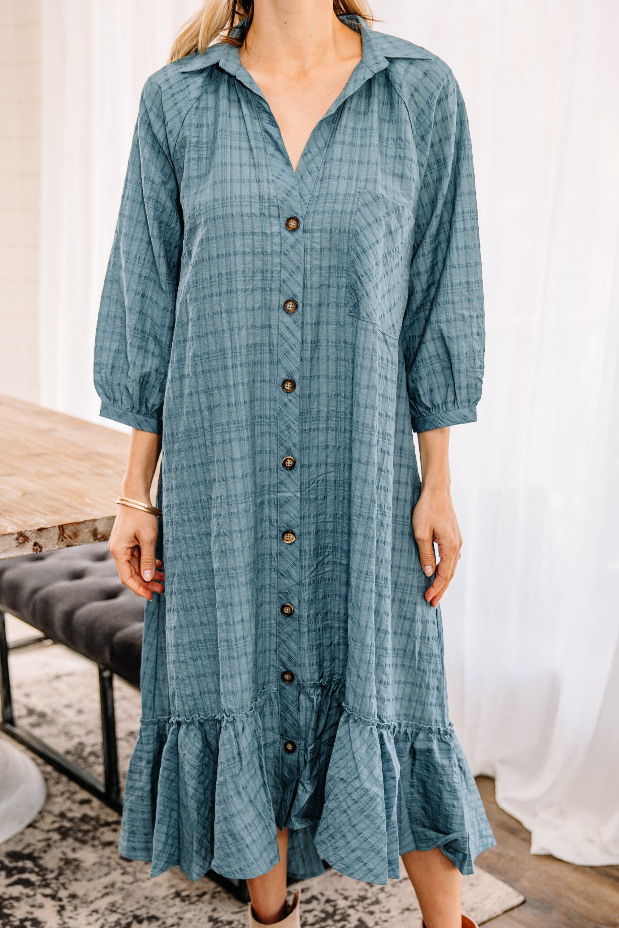 Lucky Charm Slate Blue Midi Dress - Feel Fabulous Now!