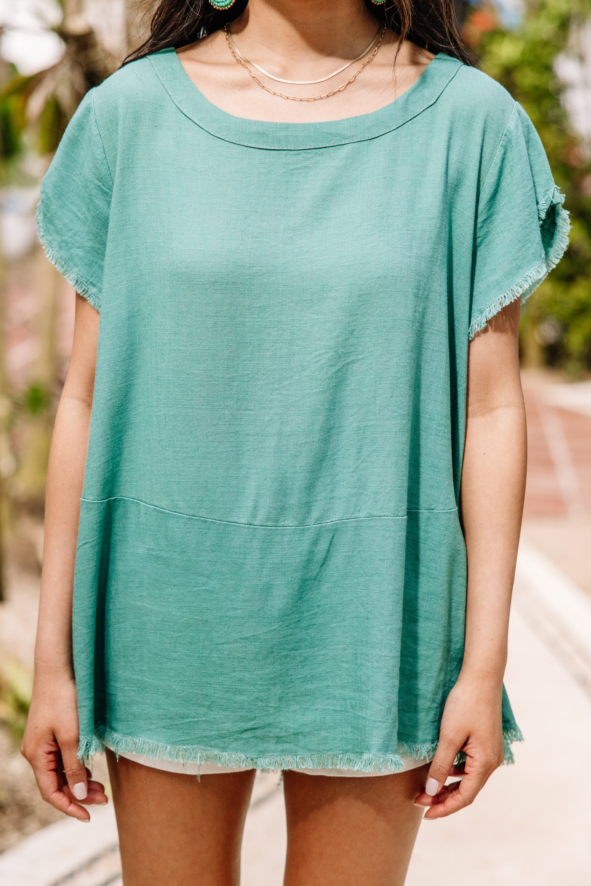 Enchanting Jade Green Linen Top for Great Adventures