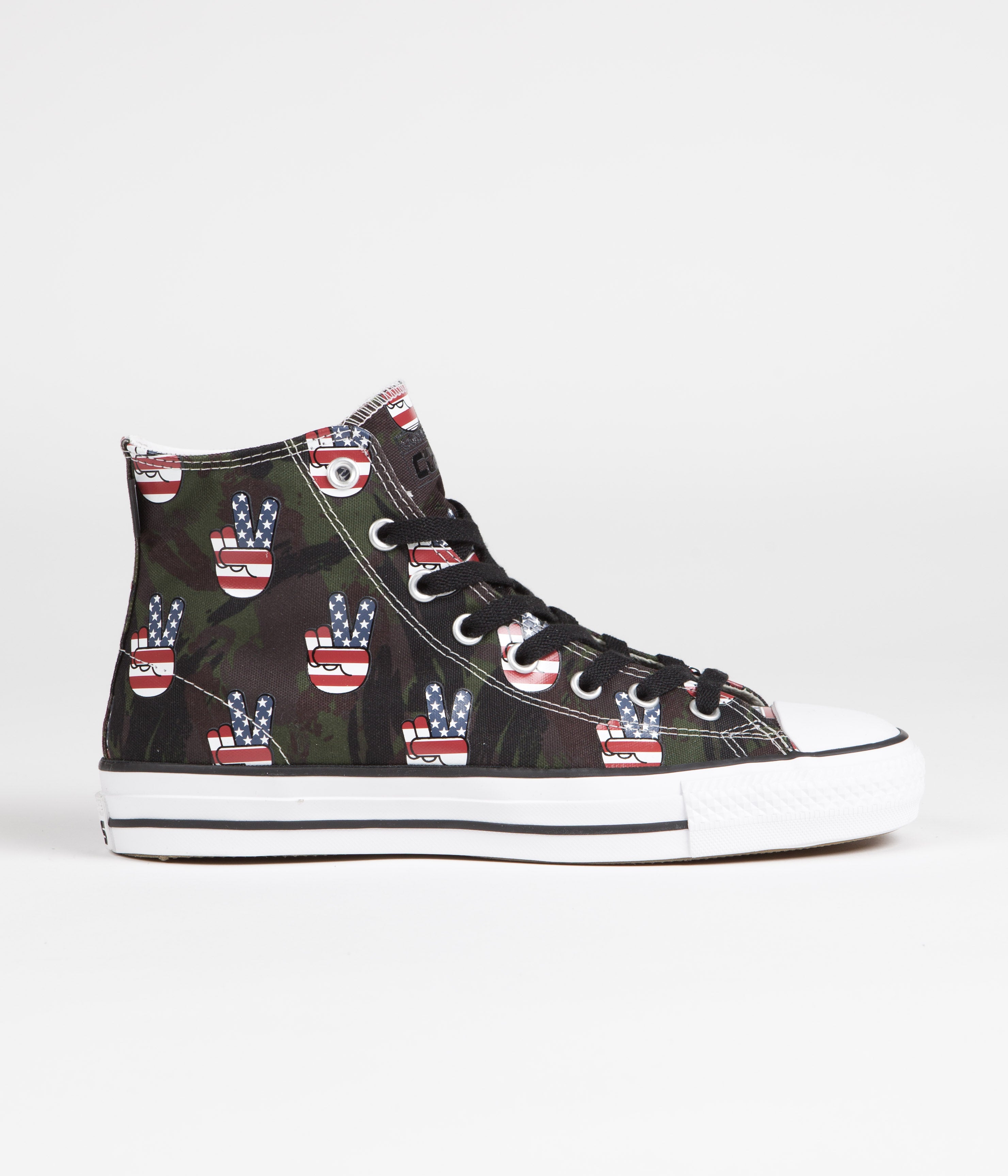Converse CTAS Pro Hi Camo Peace Shoes - Bold Colors! Piquant Green, Insignia Blue, Varsity Red